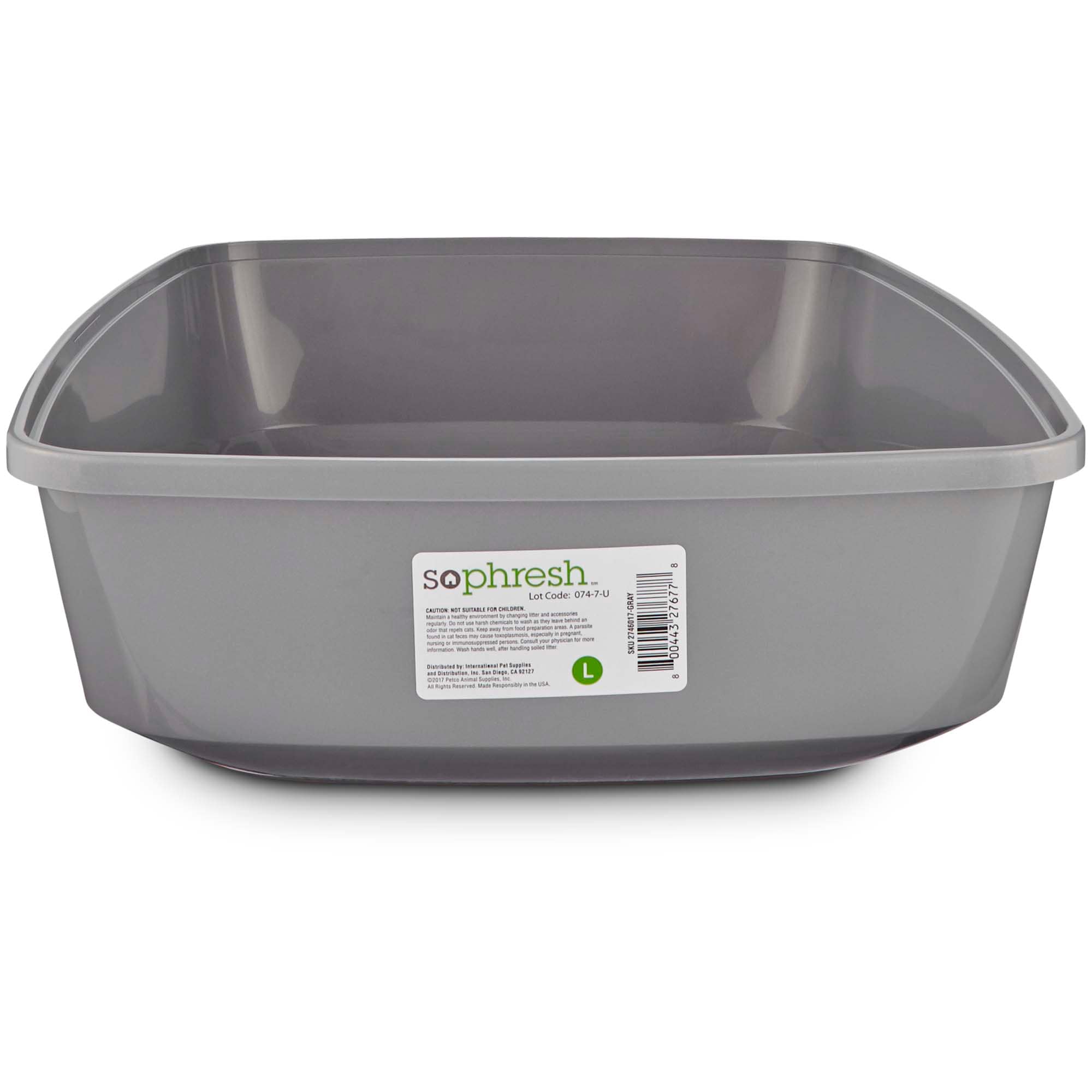 So Phresh  Gray Open Cat Litter Box, Large – Hooded Plastic Pan – Gray Litter Box with Reinforced Design