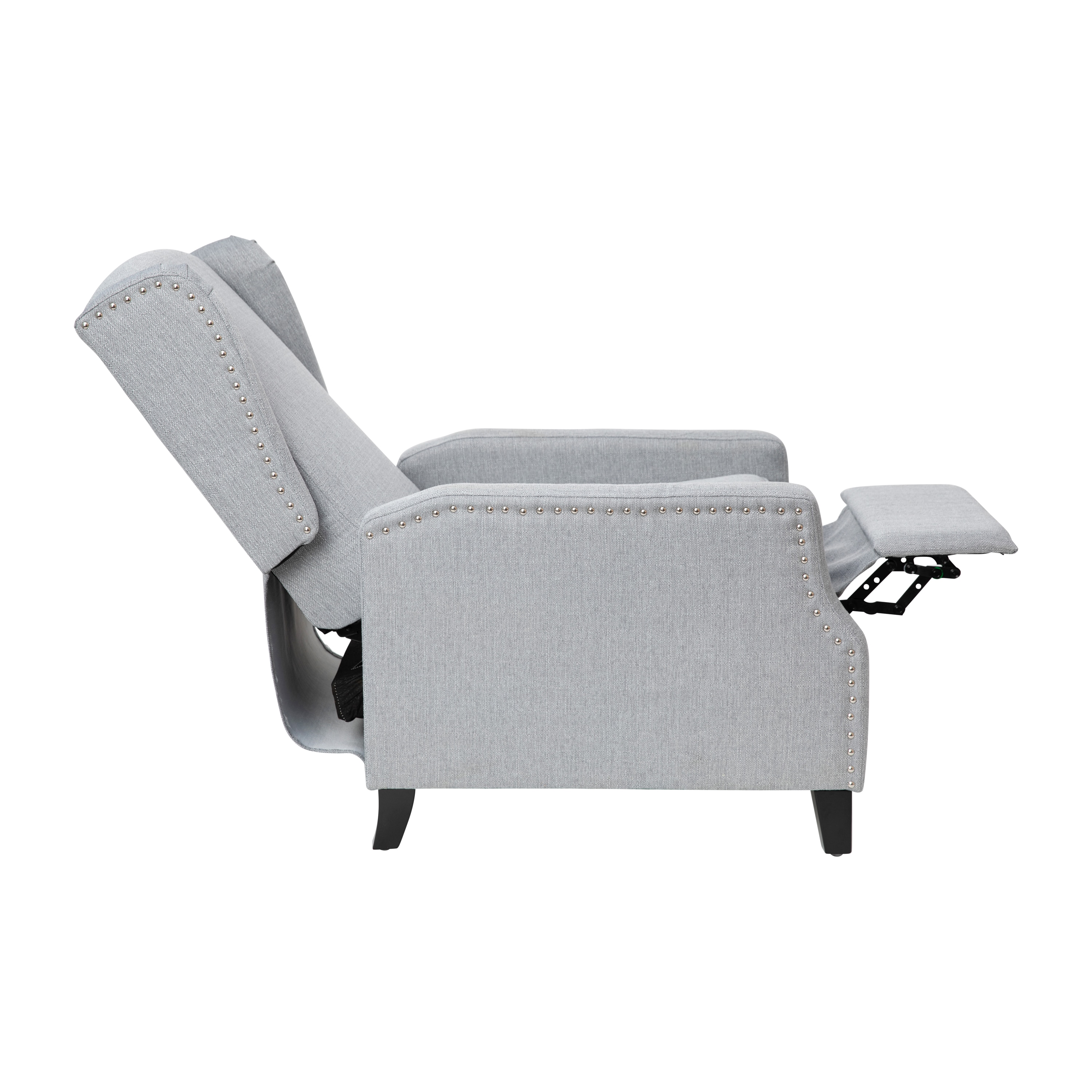 Modern Slim Silhouette Gray Recliner with Metal Nailhead Trim