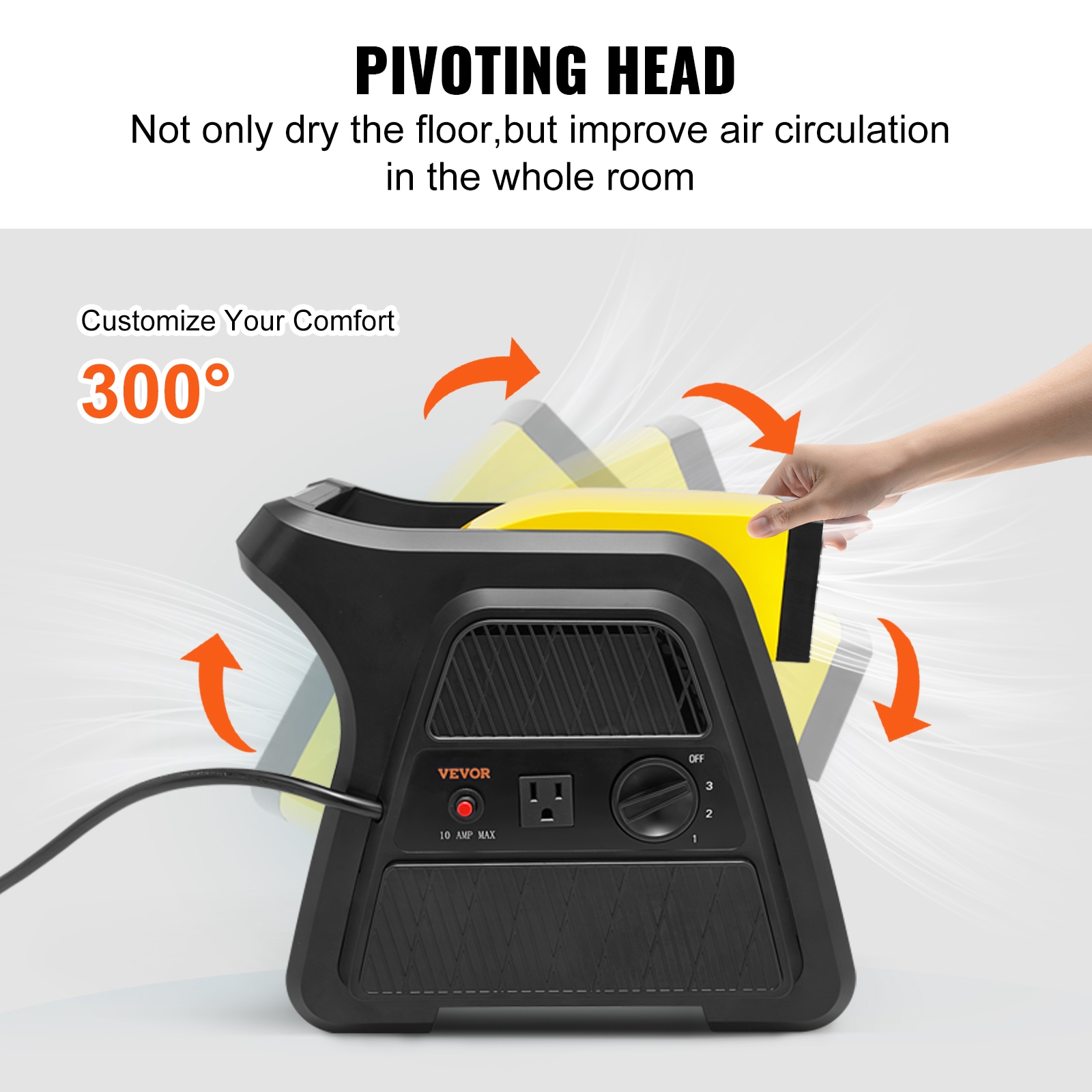 Vevor 12.8'' Yellow and Black Pivoting Utility Fan