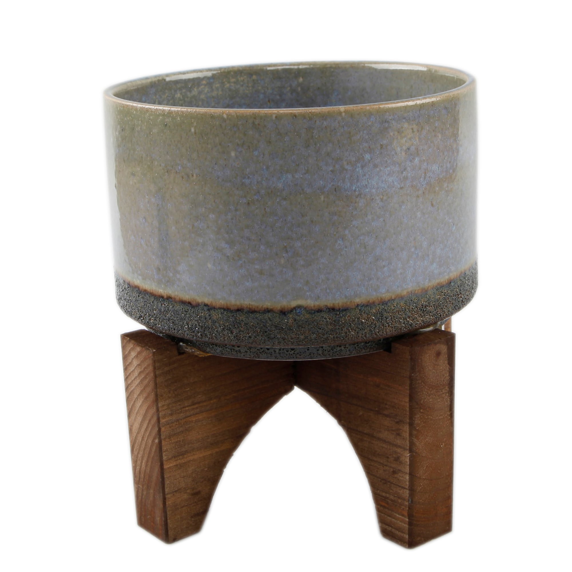 Flora Bunda CT549E-BL 7.5-in W x 8.125-in H x 7.5-in D Blue Ceramic Indoor/Outdoor Planter Stand Included