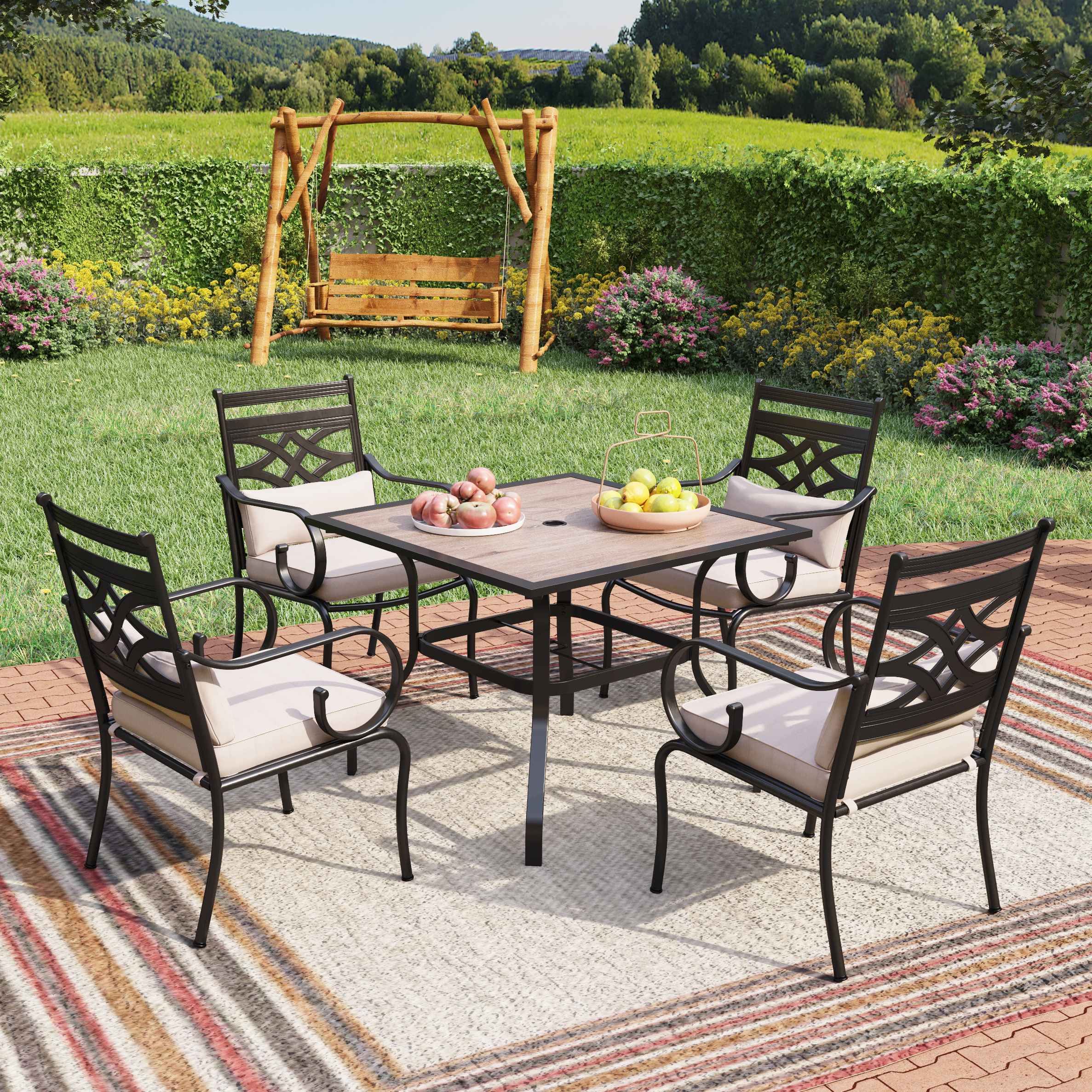 Sunshine Valley ABERDEEN 5-Piece Black Patio Dining Set Steel Square ...