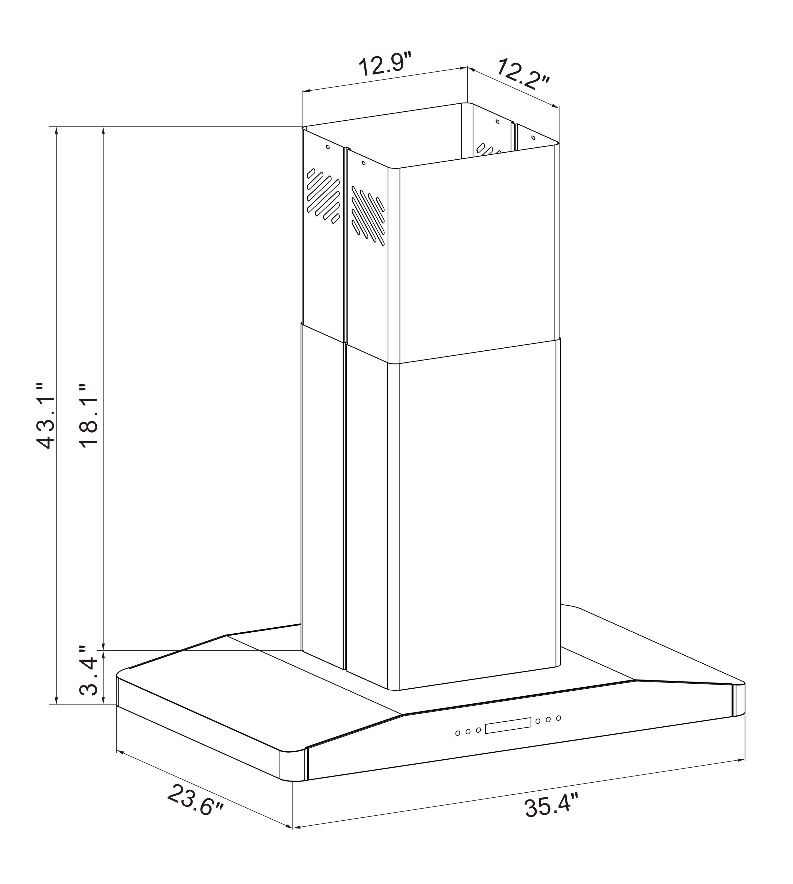 Winflo 36-in Convertible 475-CFM Stainless Steel Island Range Hood ...