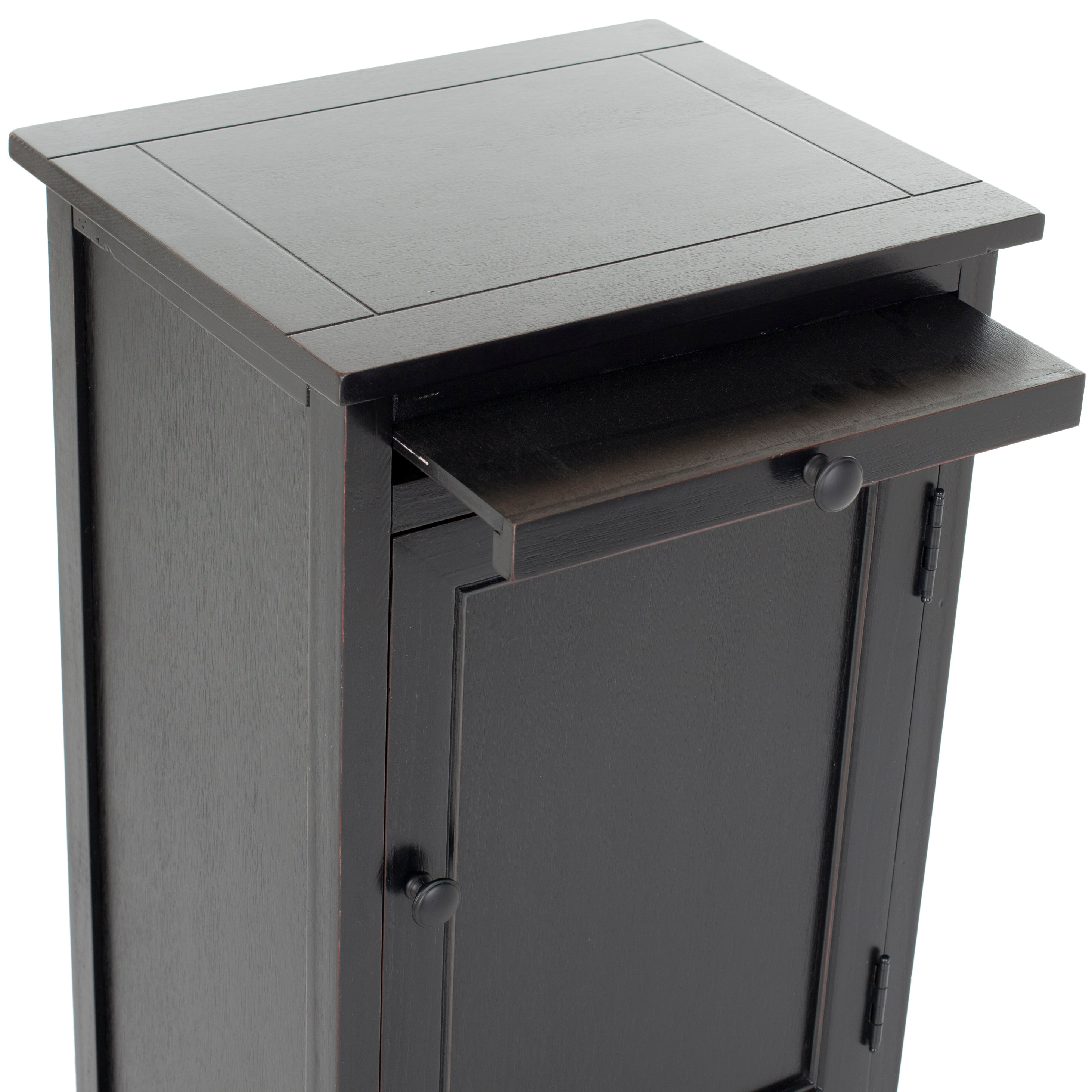 Raven Distressed Black Tall Transitional Storage Unit with Pull-Out Basket