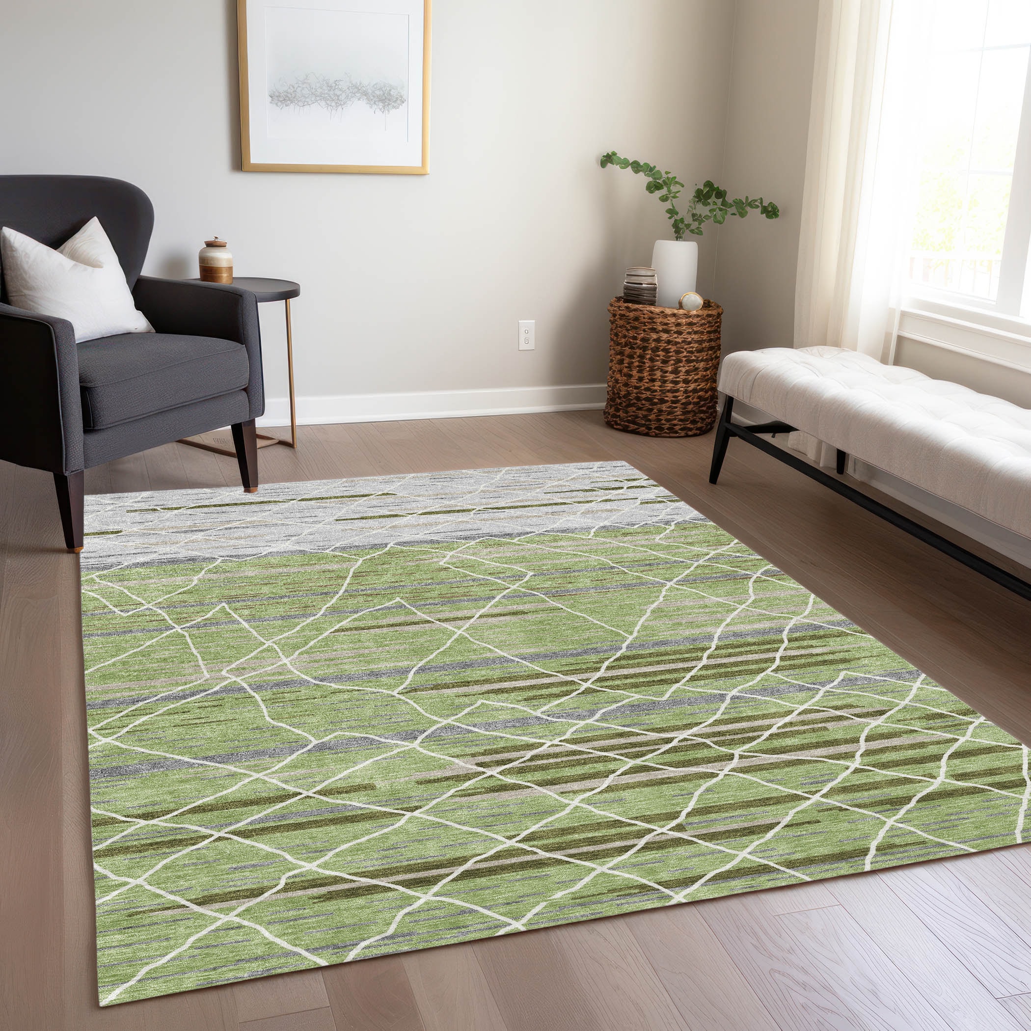 Addison Rugs ACN1025AL5X8 Chantille ACN1025AL 5 x 7 (ft) Polyester Aloe Rectangular Indoor/Outdoor Geometric Machine washable Area rug