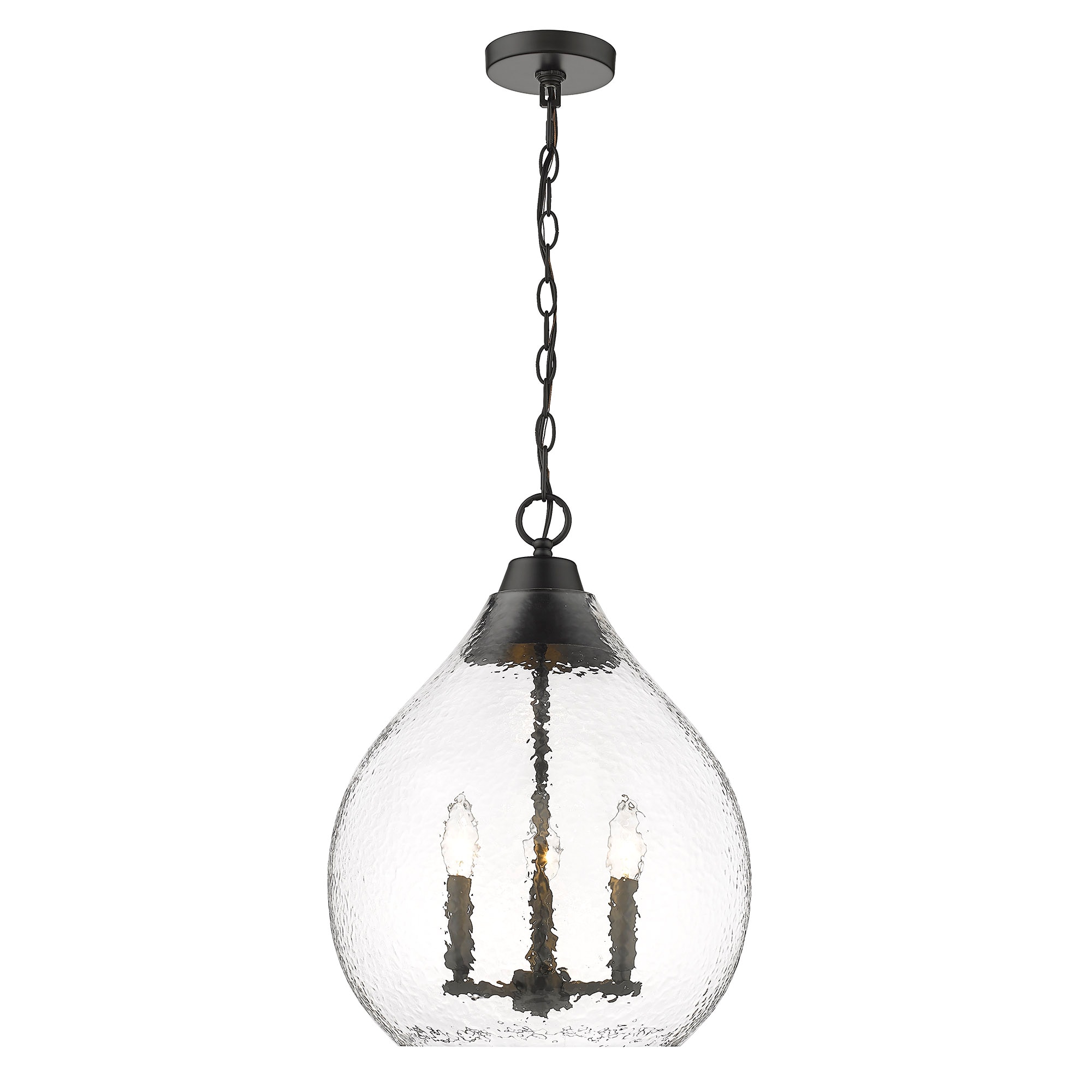 Ariella Matte Black Pendant with Hammered Glass Shade