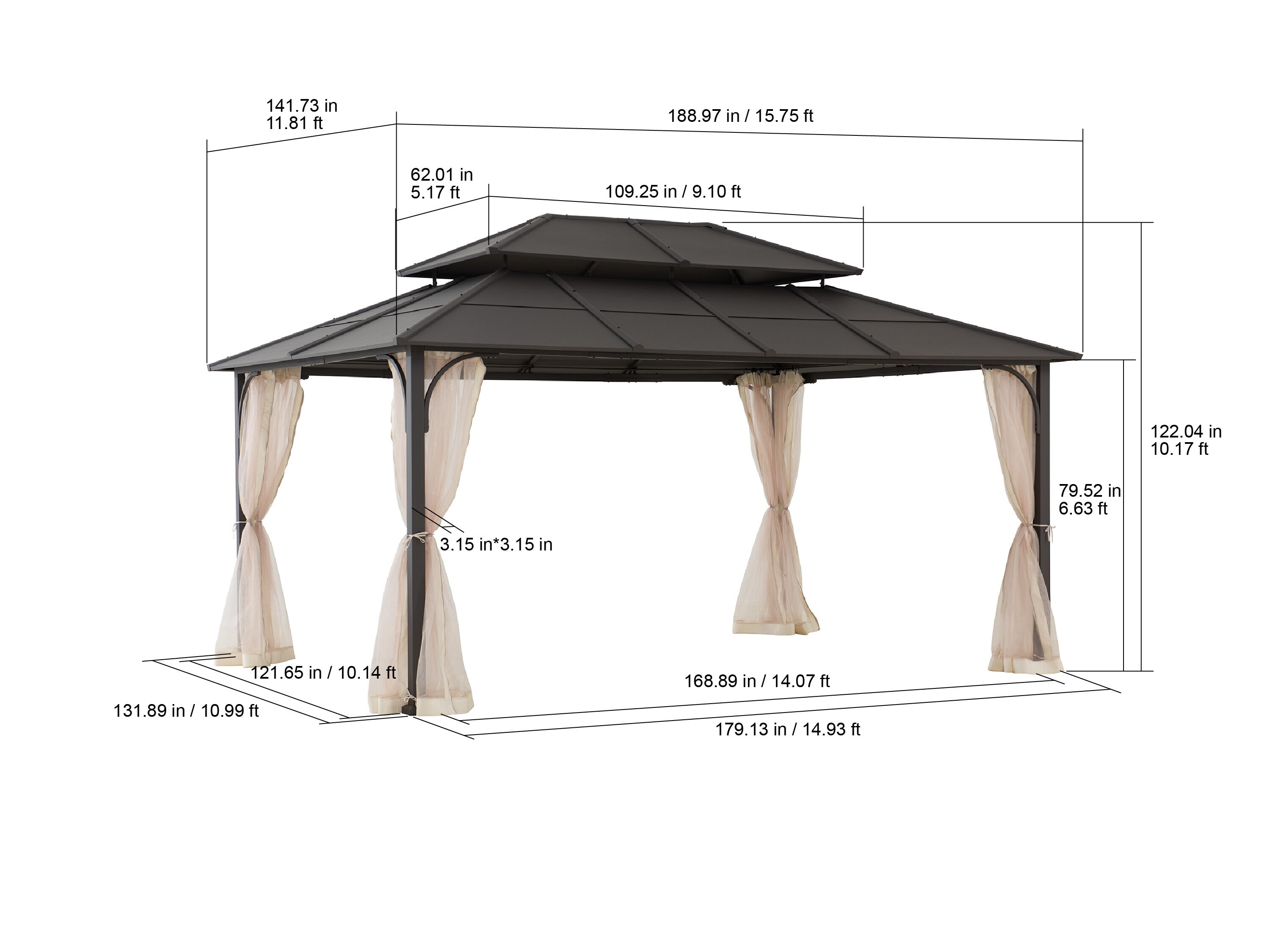 Sunjoy 12 x 16 ft. Black Steel Hardtop Gazebo with Netting