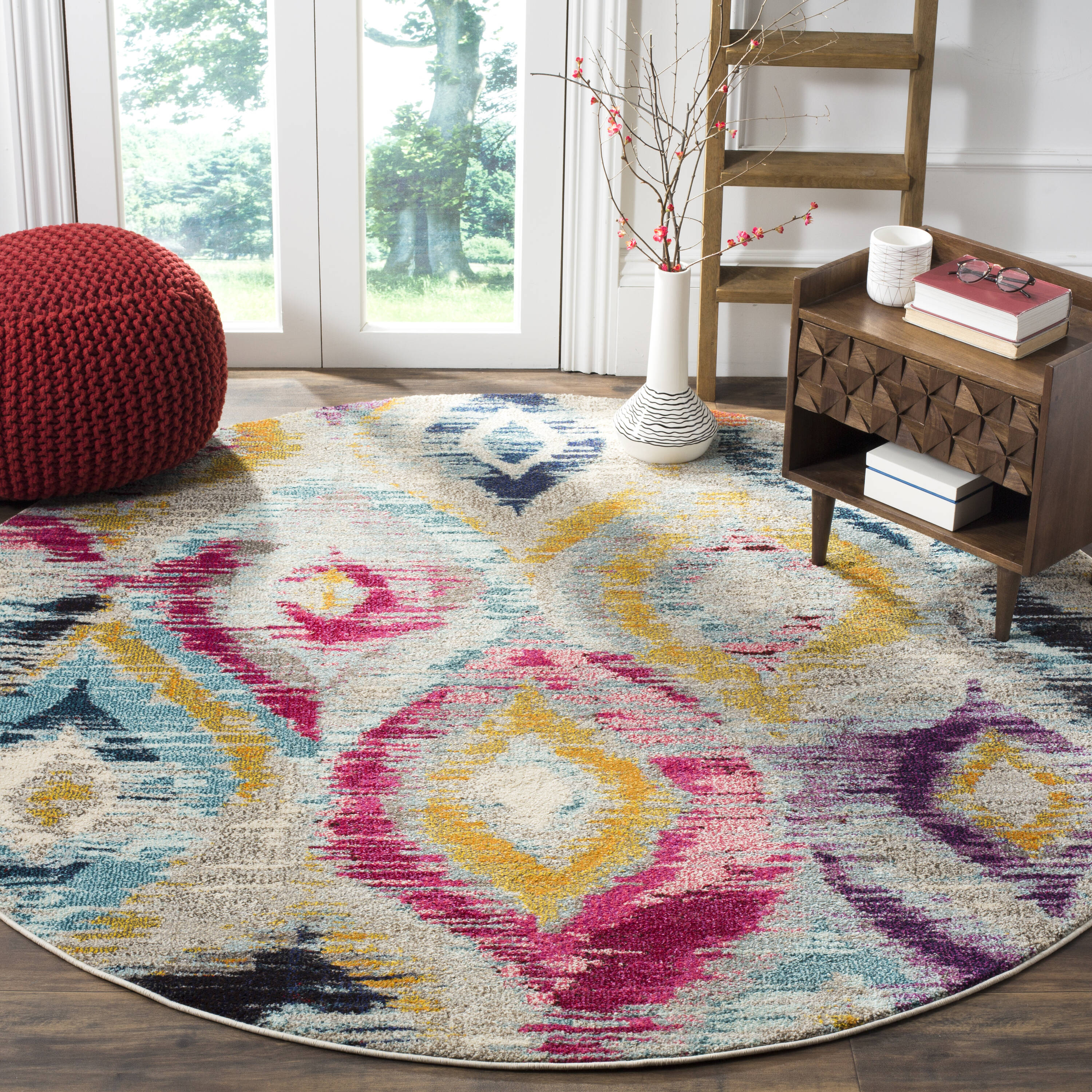 Safavieh MNC242F-7R Monaco Dominon 7 x 7 (ft) Loomed Polypropylene Multi Round Indoor Distressed/Overdyed Bohemian/Eclectic Area rug