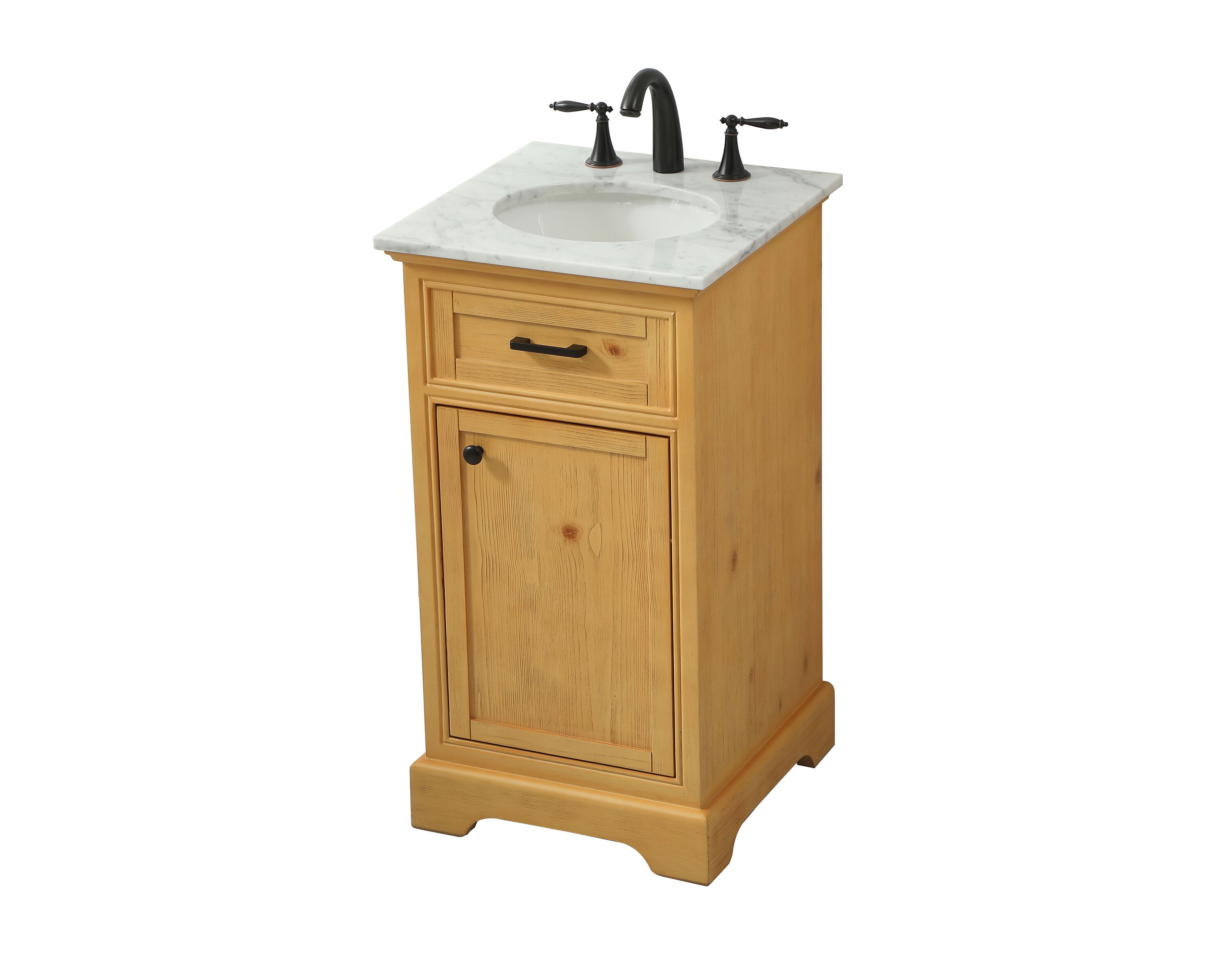 Natural Wood Single Bathroom Vanity with Marble Top