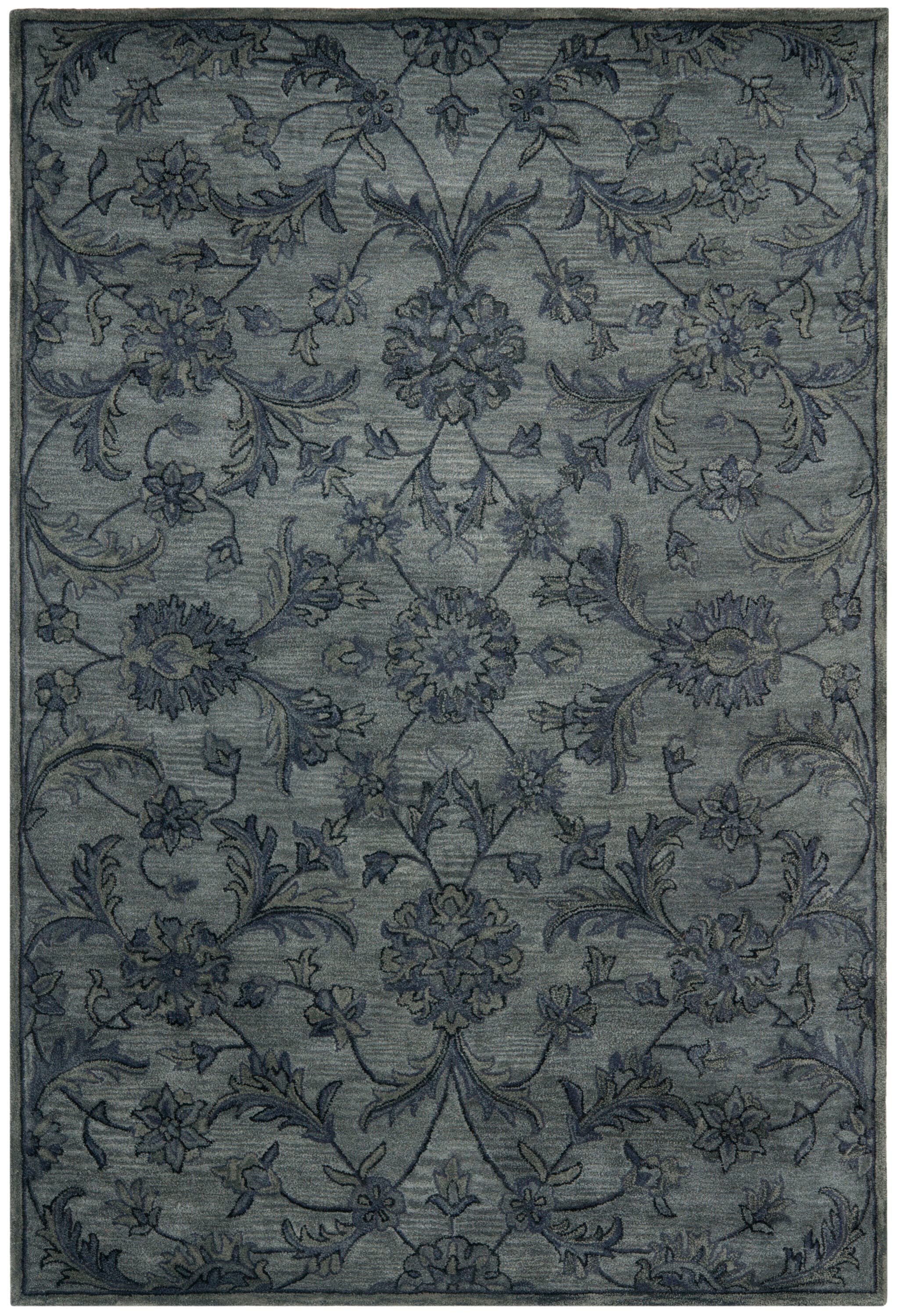 Gray Hand-Tufted Wool Persian Floral Area Rug 6' x 9'
