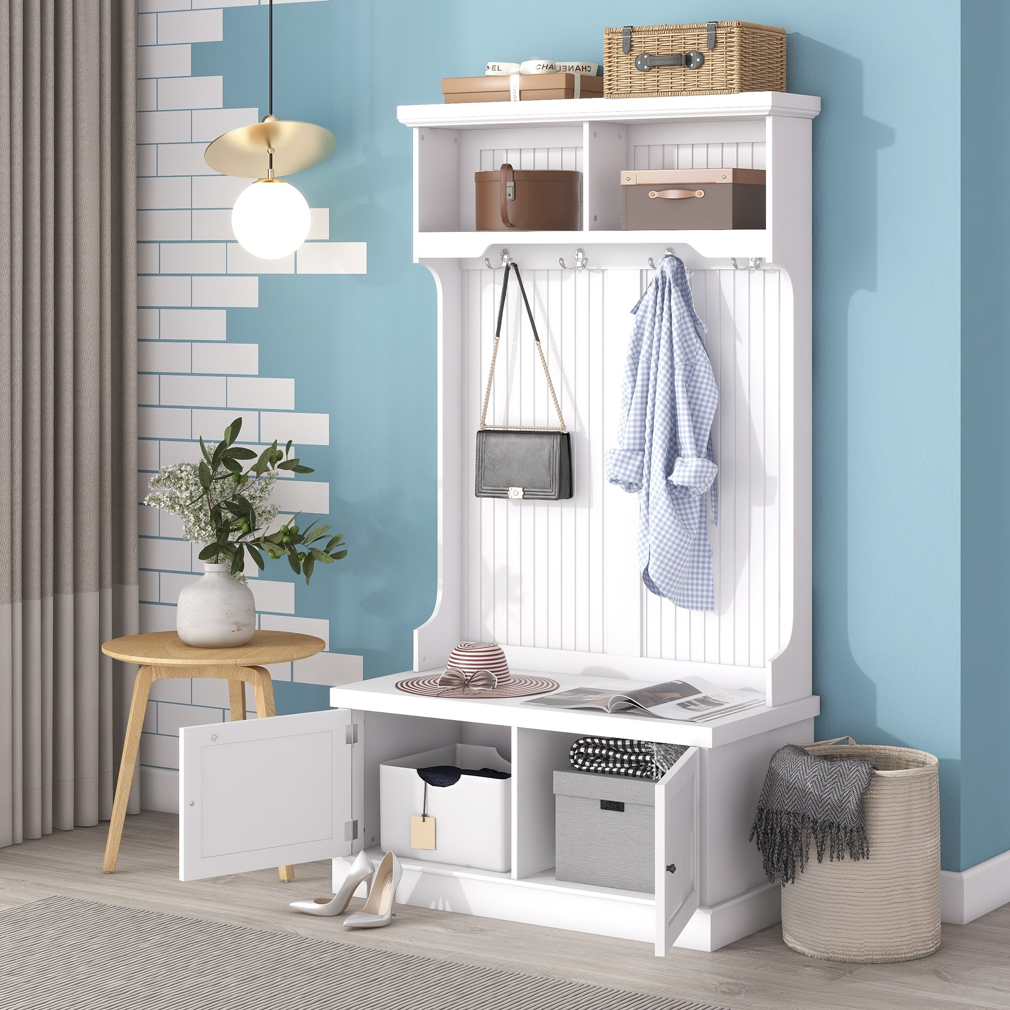 Yiekholo LL-1409AAK Casual 35.5-Inches White Wood Hall Tree