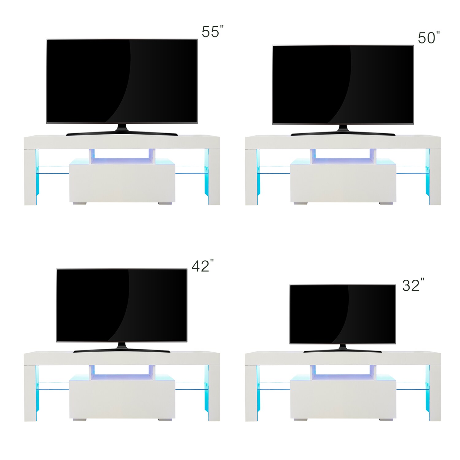 GZMR TV Base Stand with LED Light TV Cabinet Modern/Contemporary White ...