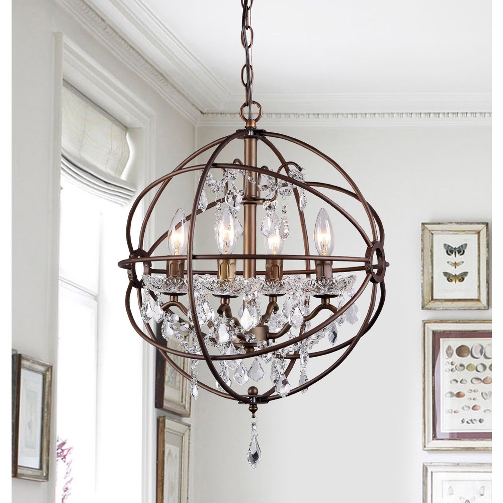 Edwards 17" Antique Bronze Crystal Candle Chandelier