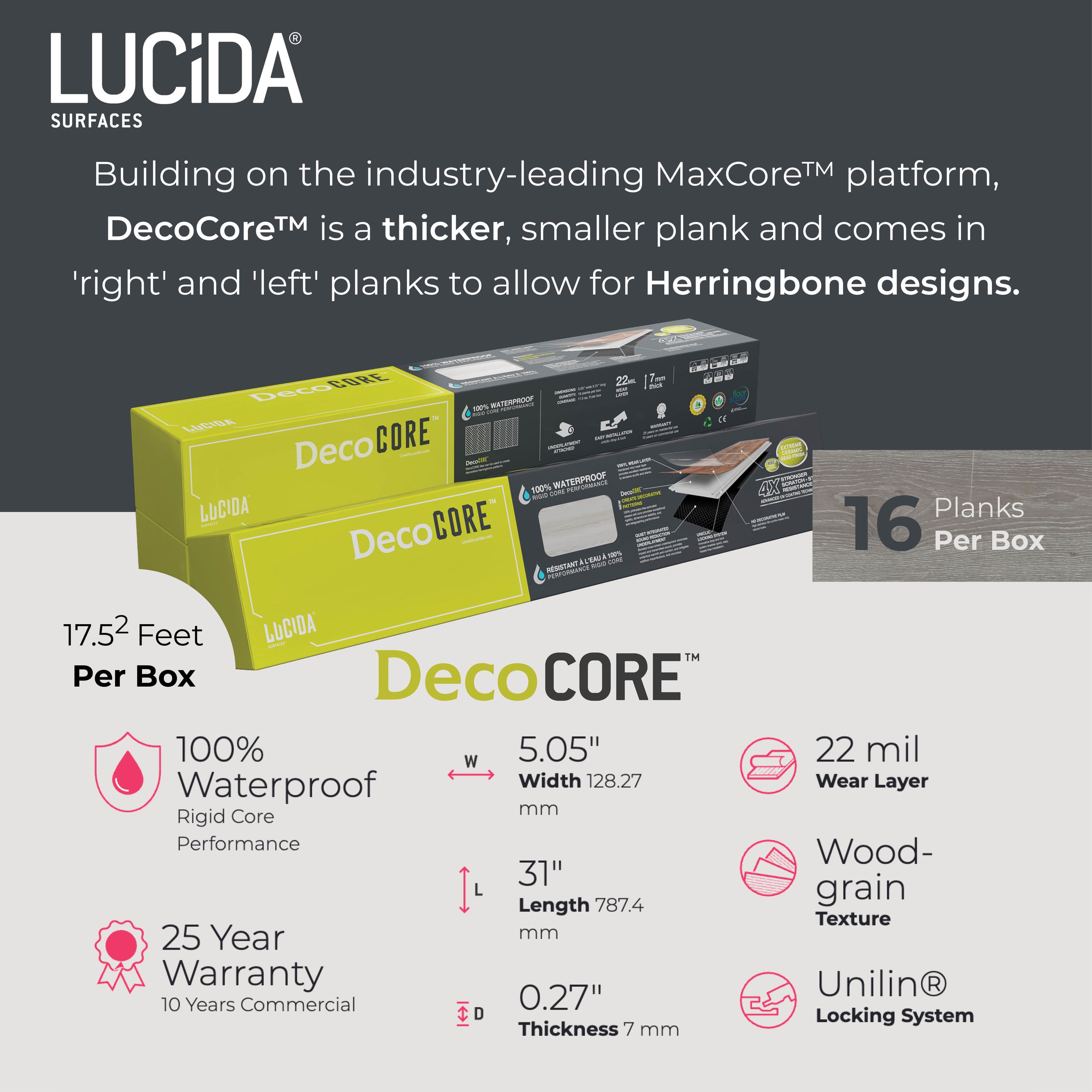 Lucida DC-701C Decocore 5-1/10 Wide Embossed Luxury Vinyl Flooring - White Oak