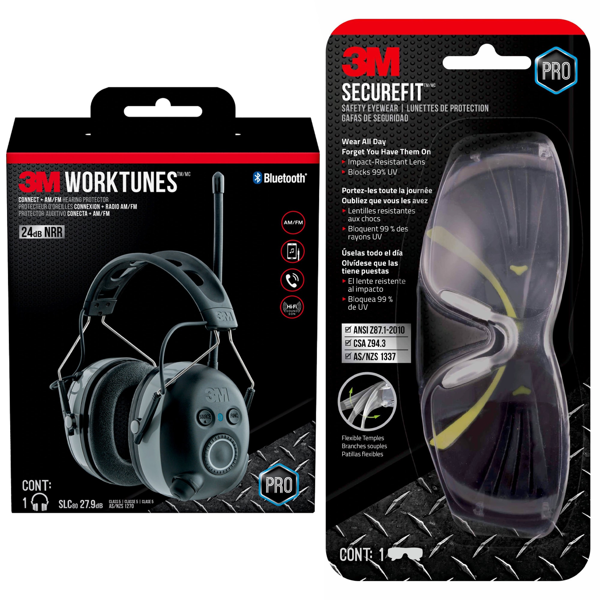 Shop 3M Safety Essentials: Worktunes AM/FM Hearing Protection Earmuffs  SecureFit Plastic Anti-Fog Safety Glasses at