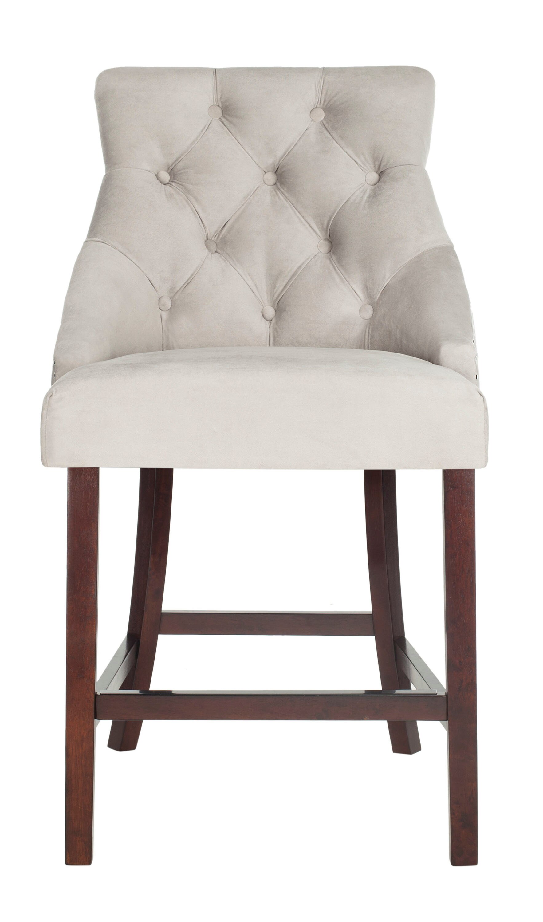 Gray Velvet Tufted Wing Back Counter Stools with Wood Frame, Set of 2