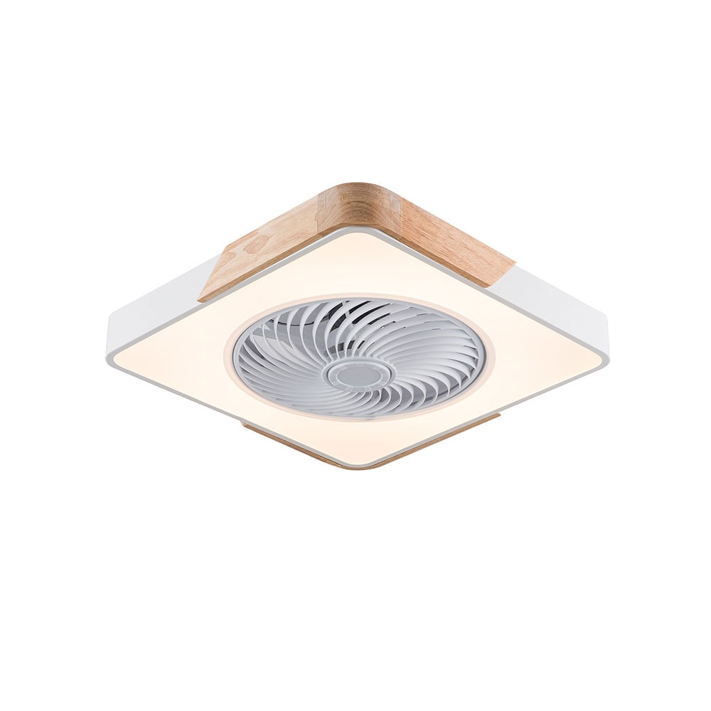 Oukaning HG-HCXLST-3875-US-BT 22-in Color-Changing Integrated LED Flush Mount Square Macaron Splice with ABS Blades Bladeless Ceiling Fan With Light - Remote Included ( 5 -Blade )