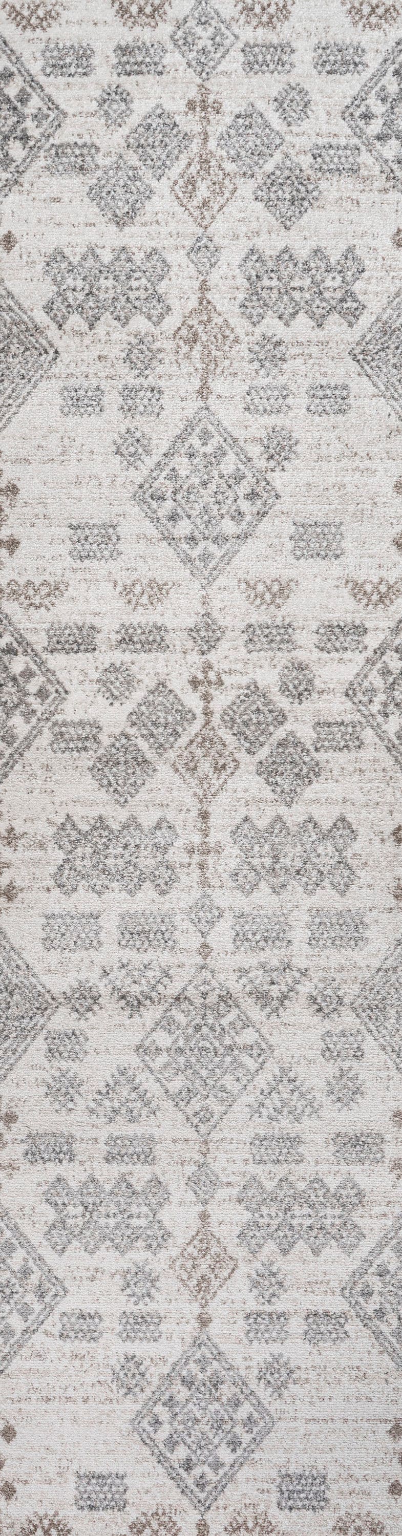 Gray Geometric Synthetic 2' x 10' Runner Rug
