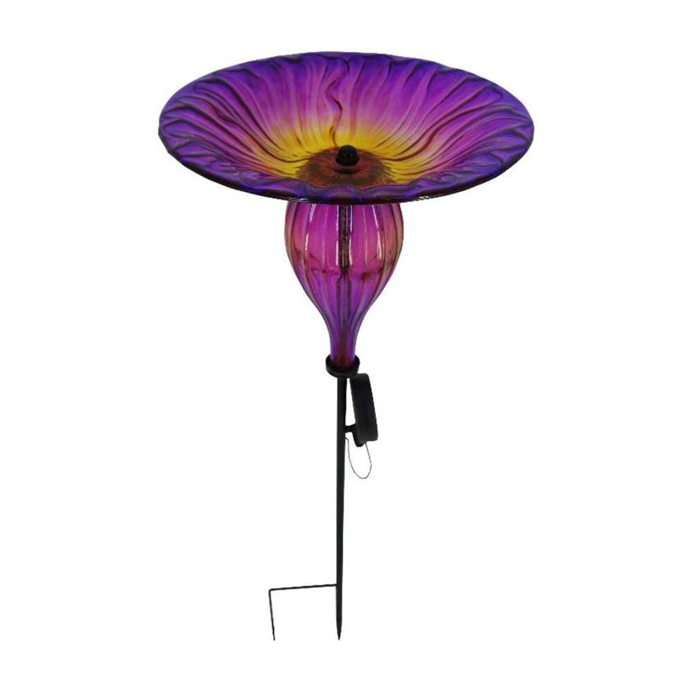 Teamson 3601813B Bird Feeder 28-Inches H Purple Glass Solar birdbath