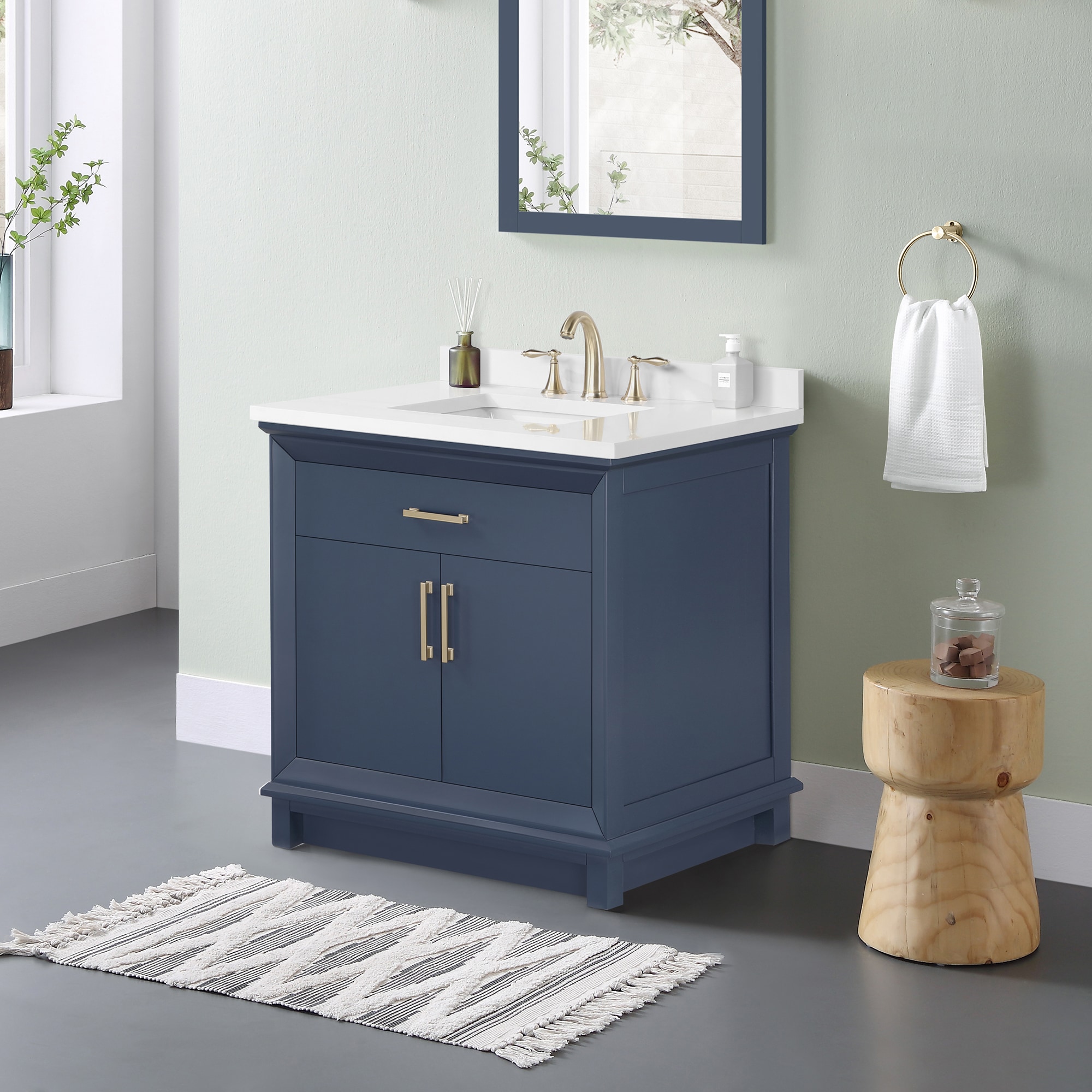 OVE Decors Churchill 36-in Midnight Blue Undermount Single Sink ...