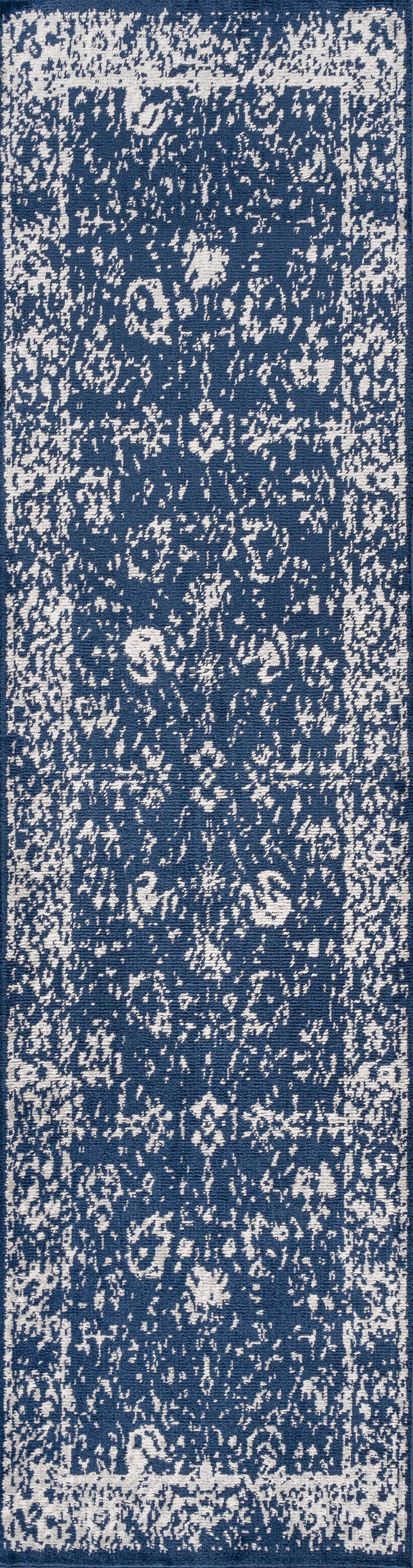 Modern Persian Navy & Ivory Synthetic Area Rug - Easy Care