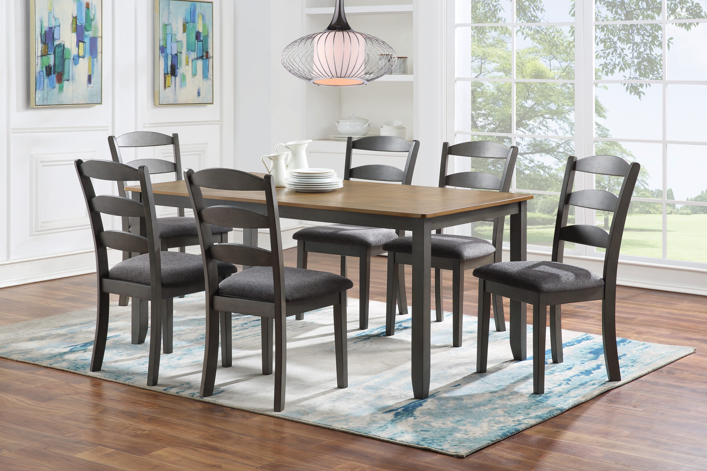 Office Star Products WSK3266K-GRY Tobacco Cream Wood Casual Dining Room Set with Rectangular Table ( Seats 6 )
