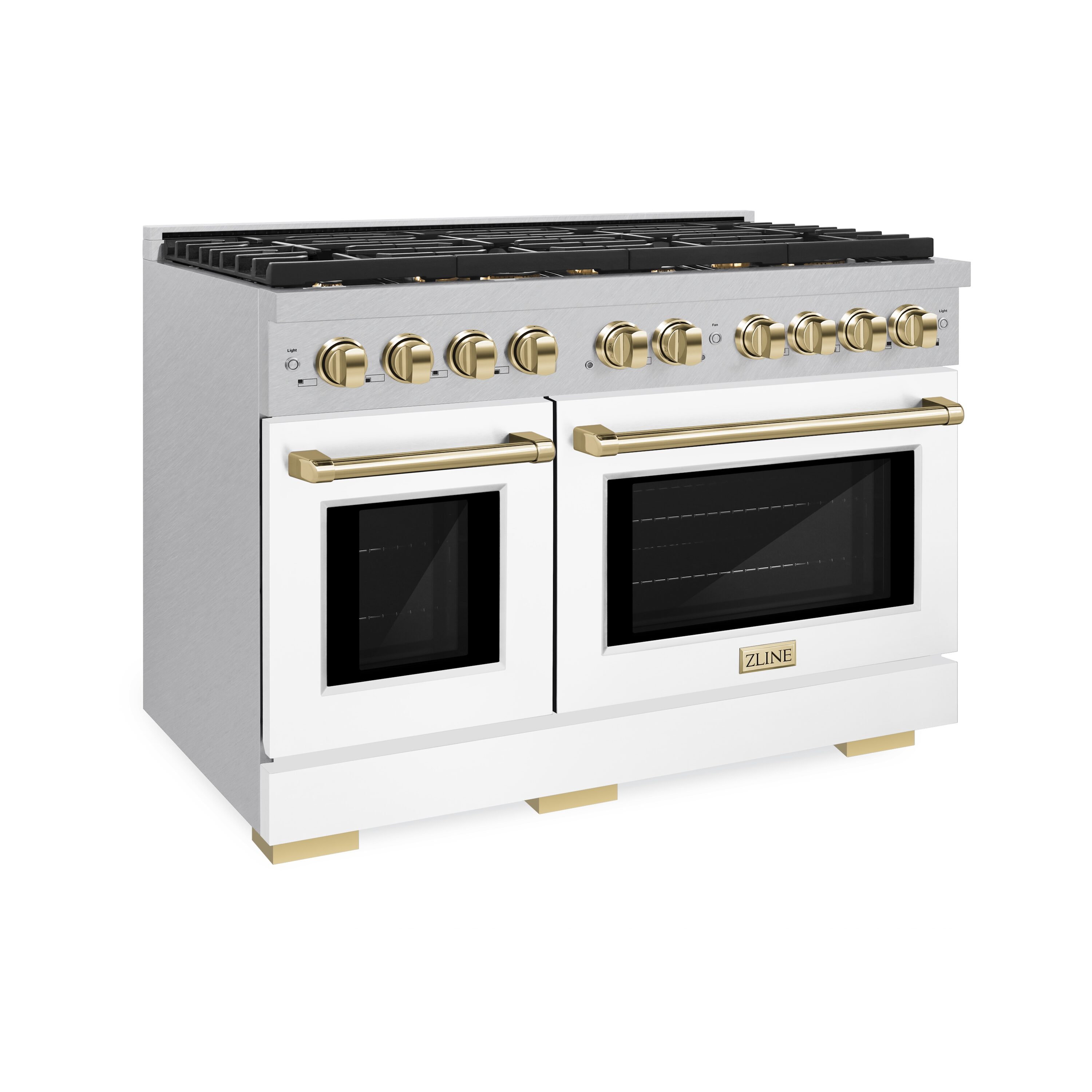 ZLINE KITCHEN & BATH SGRSZ-WM-48-G Paramount 48-Inches 8 burners 4.2-Cu. Feet / 2.5-Cu. Feet Convection Oven Freestanding Double Oven Gas Range ( Stainless Steel, White Matte Door, Polished Gold Handle )