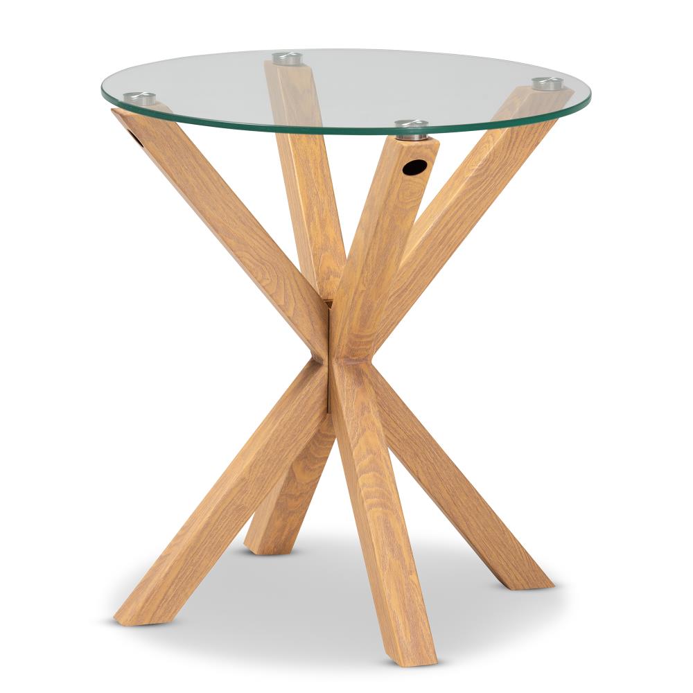 Baxton Studio 160-10229-LW Lida 19.69-in W x 21.65-in H Clear/Natural Glass Round Modern End Table Assembly Required