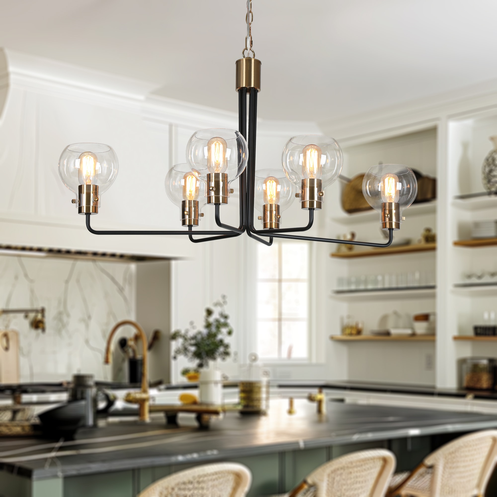 ZEVNI L3RNIRNJW58C6SG8 Hedda 6 -Light Matte Black Modern/contemporary For Use in Bedrooms, Dining Rooms, Foyers, Kitchens, Living Rooms Chandelier