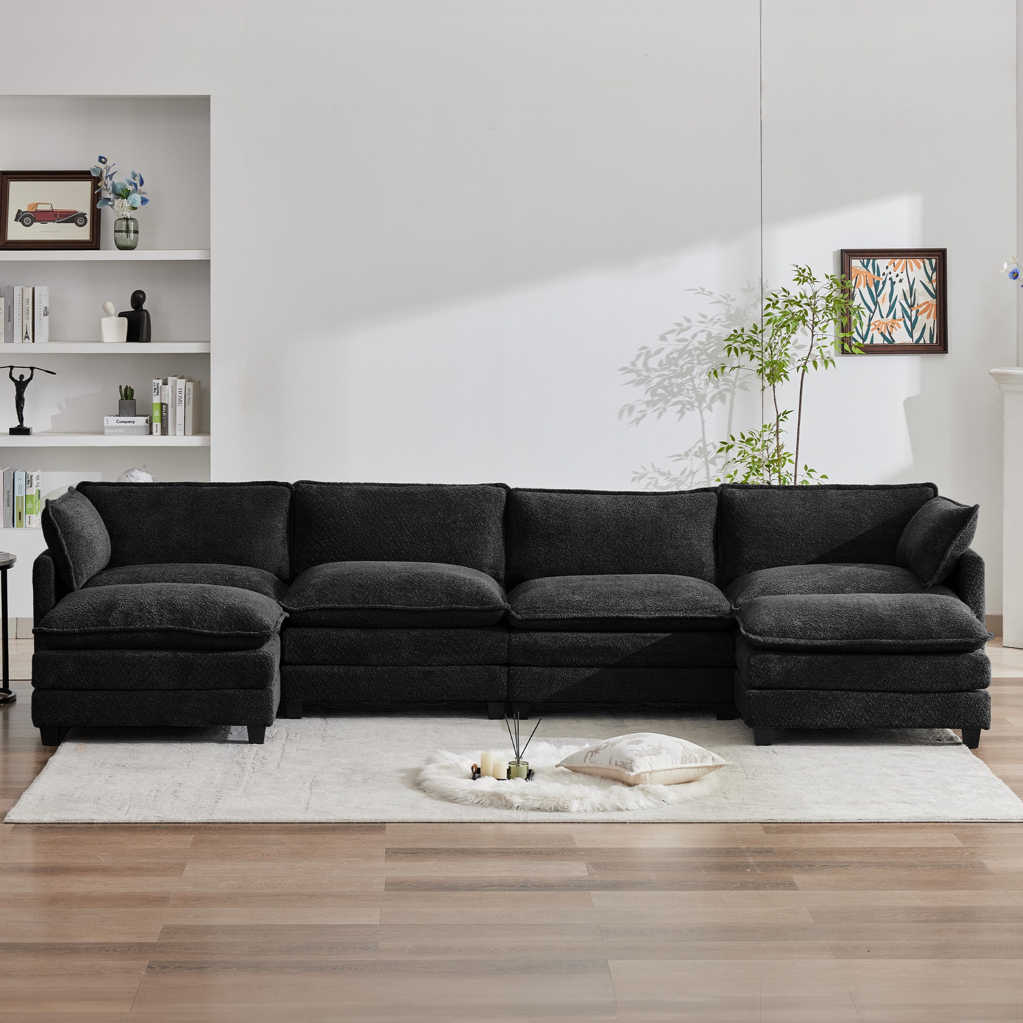JEAREY FGYSG-BS-48 148-Inches Casual Black Velvet Sectional