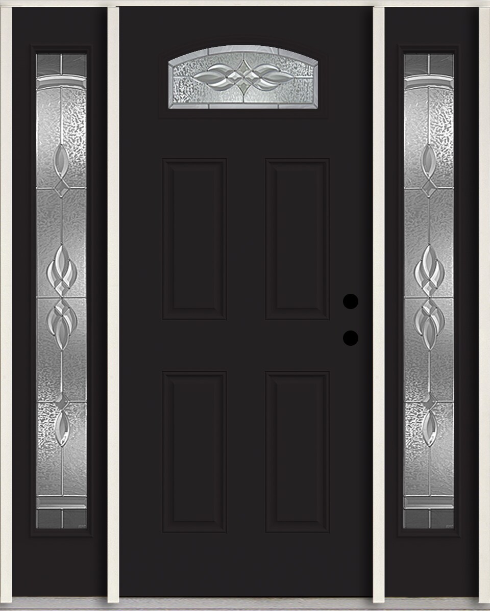 RELIABILT LO963804 Hampton 60-in x 80-in x 4-5/8-in Fiberglass 1/4 lite Left-hand inswing Peppercorn Paint Painted Prehung Front Door with Sidelights Insulating core