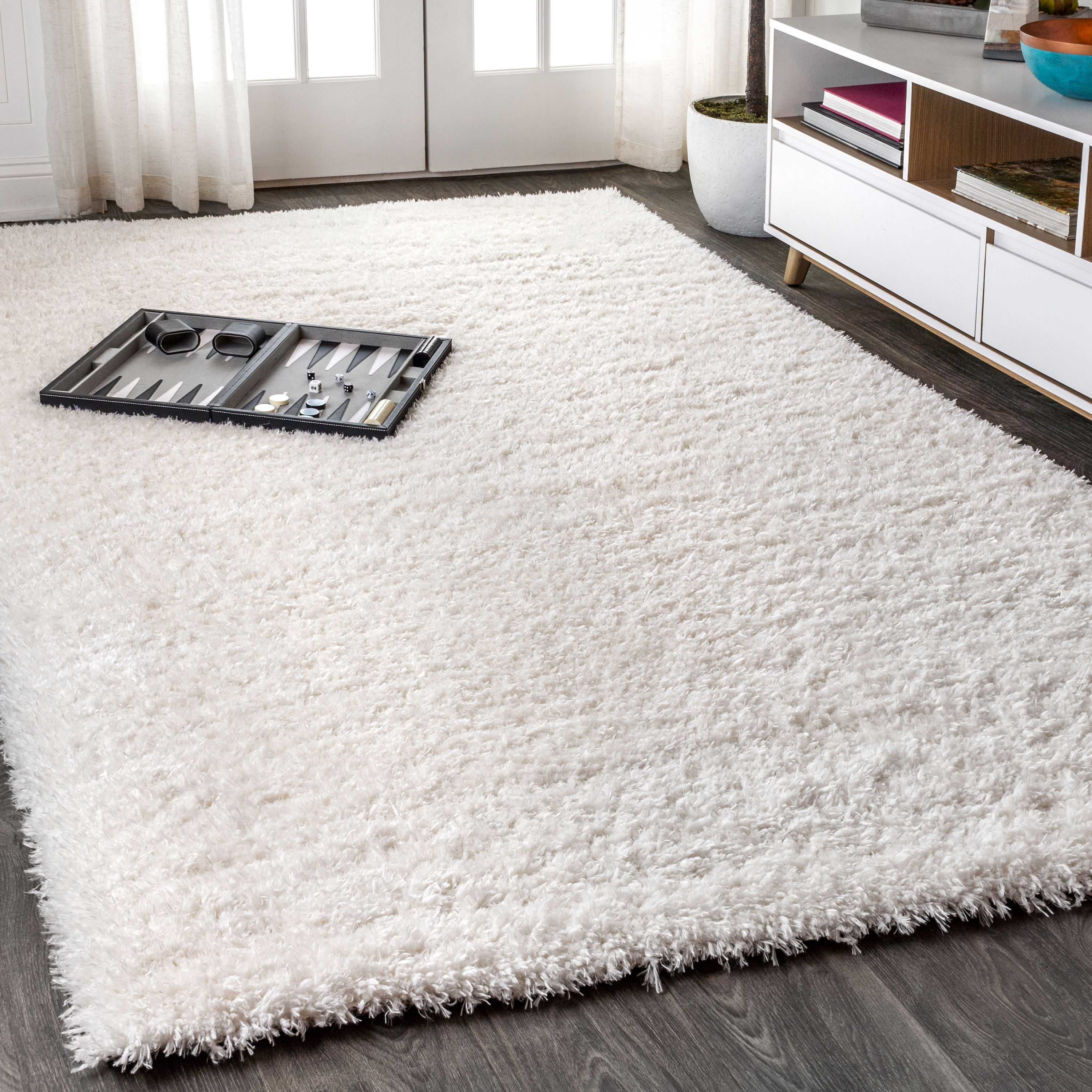 JONATHAN  Y ALA102B-3 Alaska Shag Aydin Solid Plush 3 x 5 (ft) Loomed Polyester Ivory Rectangular Indoor Solid Mid-Century Modern Area rug