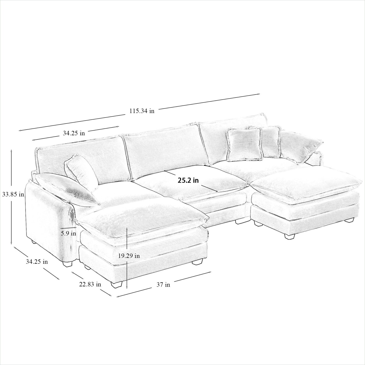 SUNCREAT Modern Retro U-Shape Oversized Modular Sofa with Convertible ...