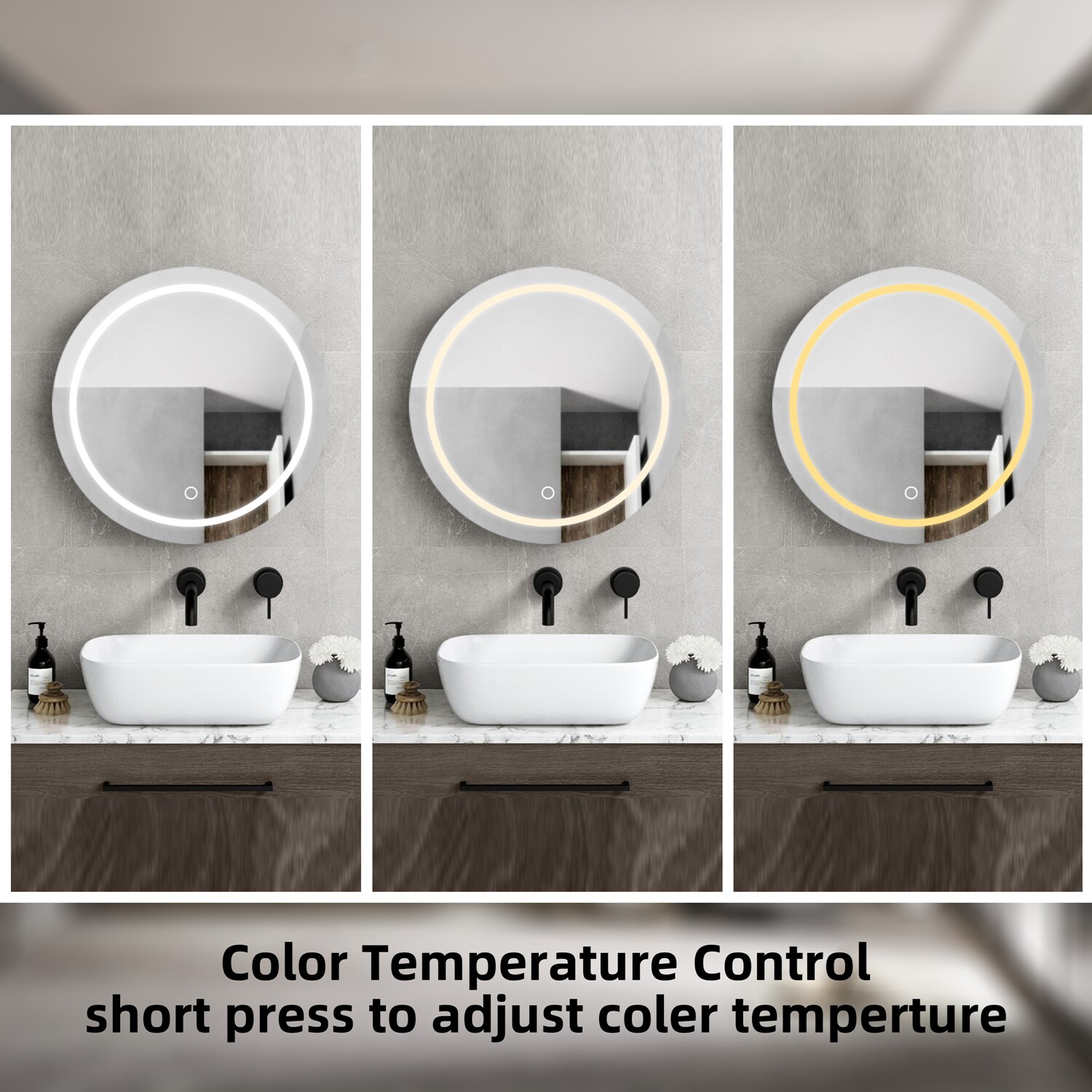 WELLFOR 26-in x 26-in Lighted LED Fog Free Surface Mount Silver Mirrored Round Medicine Cabinet