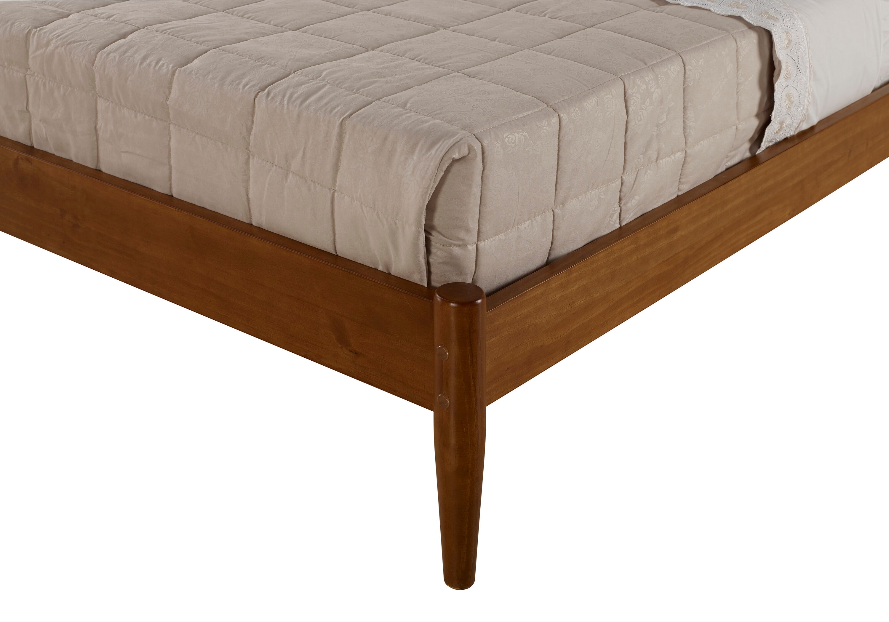 Castanho Pine Wood Queen Platform Bed with Slatted Headboard