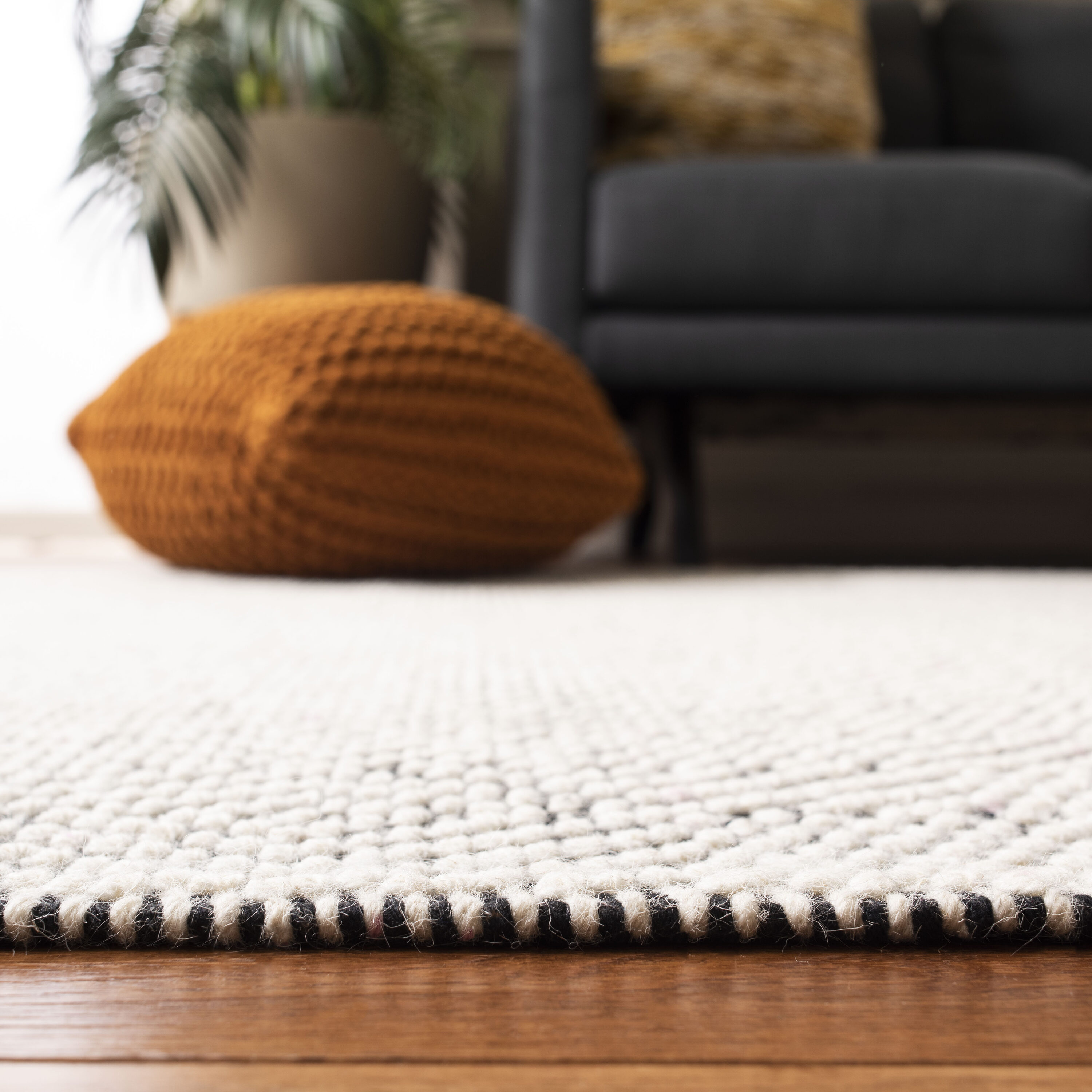 Vermont 4' x 6' Black and Ivory Hand-Knotted Wool Rug