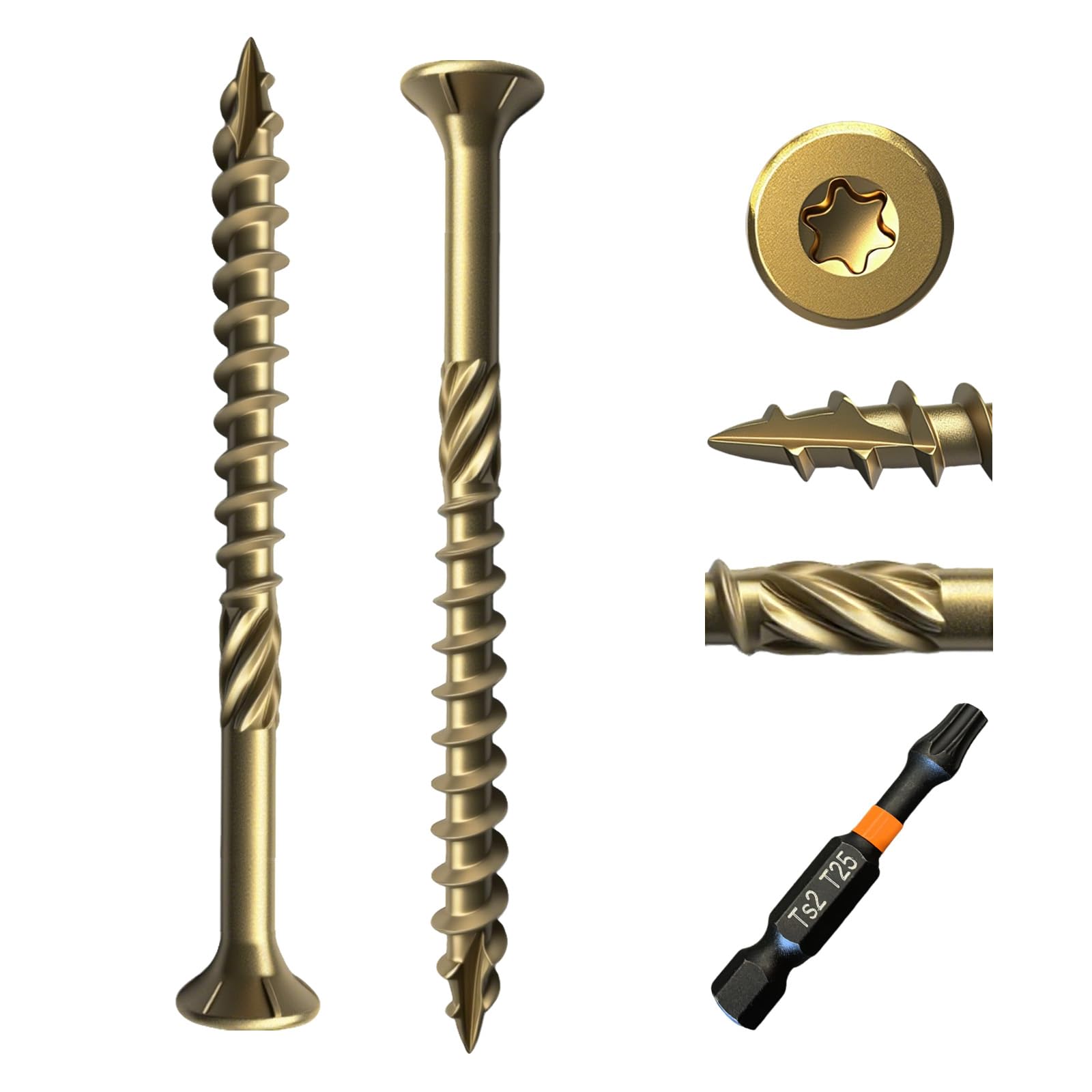 KHKFY  100PCS Number 10 by Three Inch Wood Screws Self Tapping Drive Deck Screws Outdoor Epoxy Coated Coarse Threads T25 Star Bit Included
