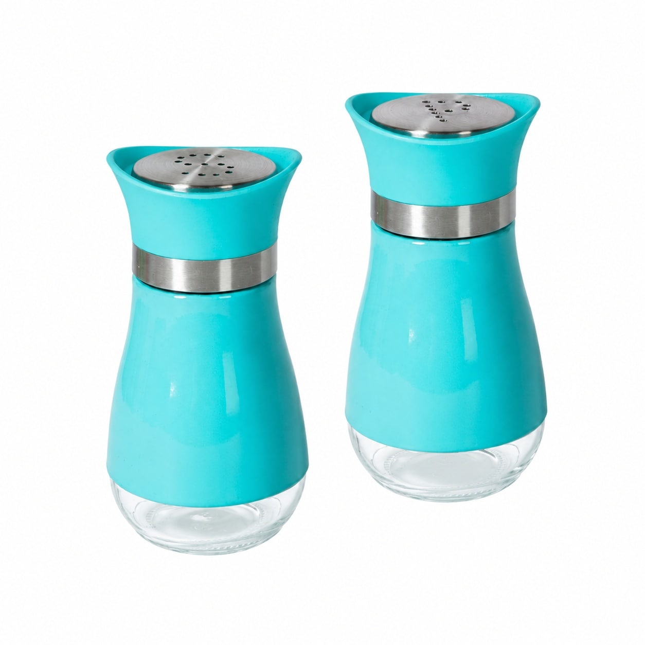 Aoibox  2 Pack Blue Refillable Glass Salt and Pepper Shaker Set with Stainless Steel Lid for Home Restaurant