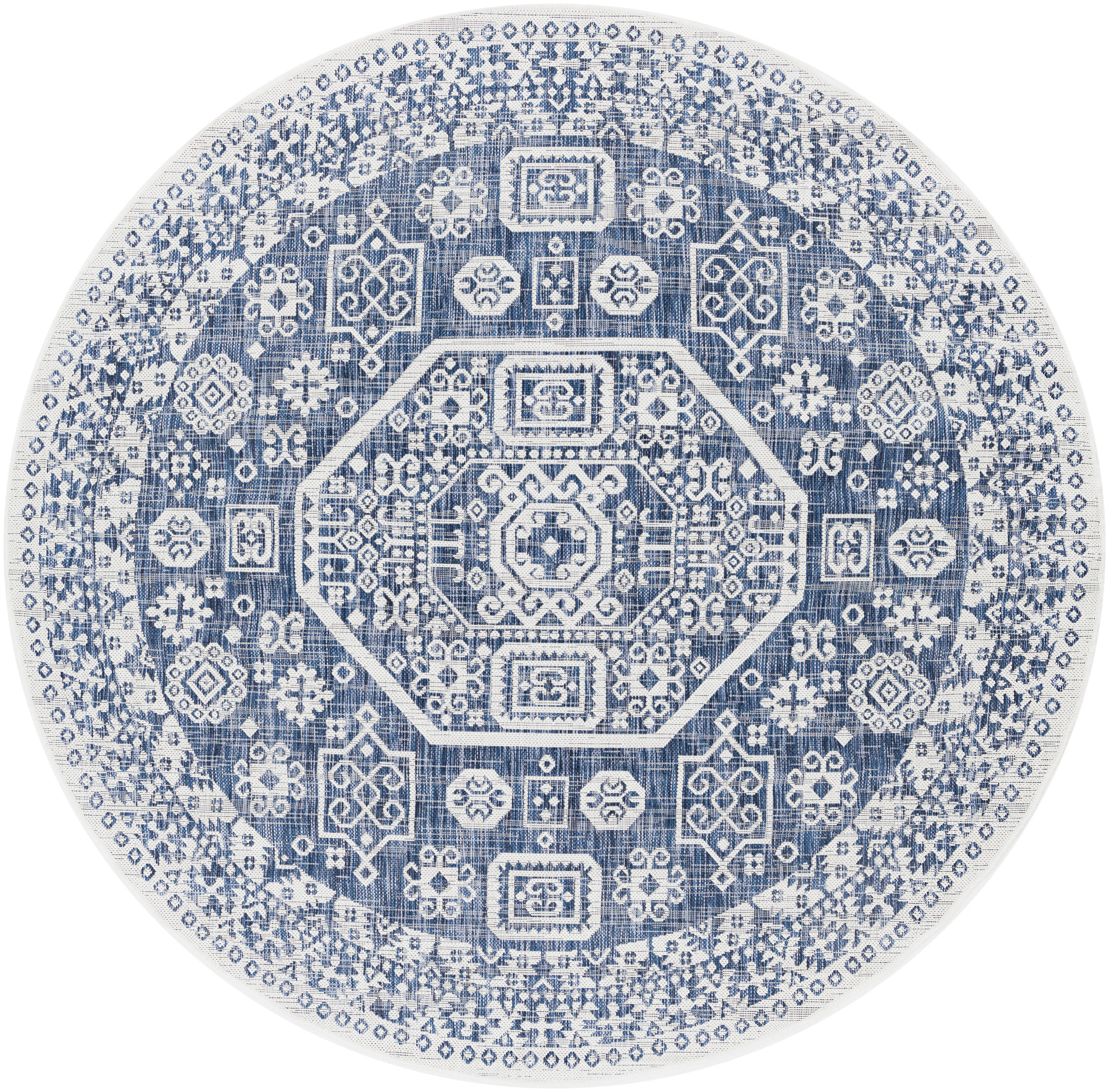 Surya EAG2358-67RD Eagean 7 X 7 (ft) Bright Blue Round Indoor/Outdoor Medallion Oriental Area Rug