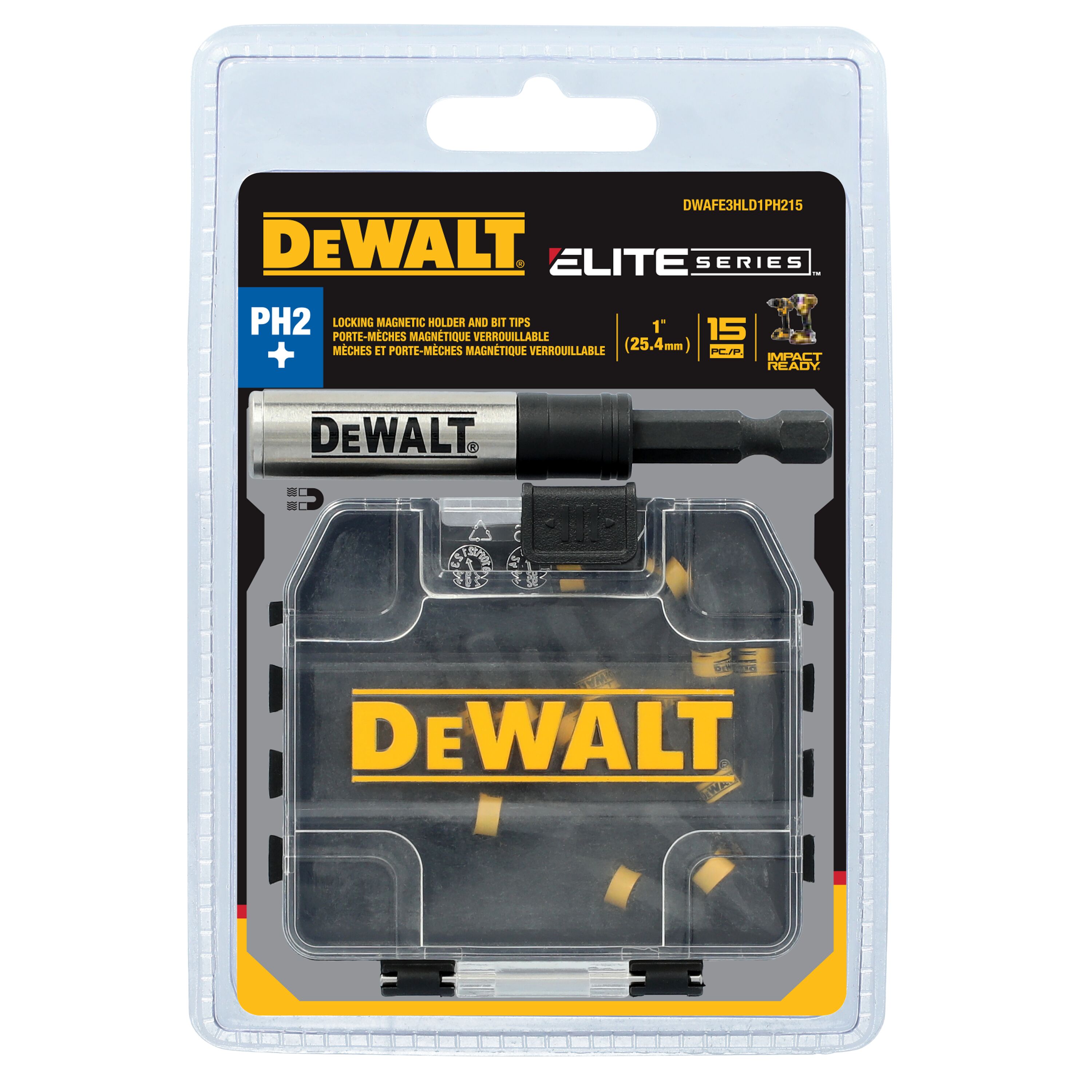 DEWALT DWAFE3HLD1PH215 ELITE SERIES 1/4-in x 1-in Phillips Impact Driver Bit Set 15 -Piece