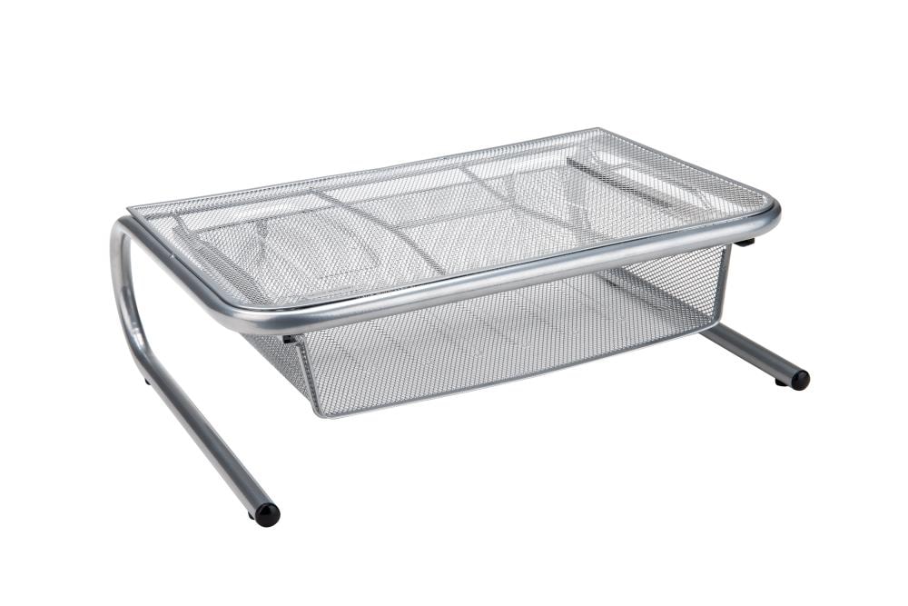 Mind Reader MESHKING-SIL  Mesh Monitor Stand with Shelf, Monitor Riser with Storage Organizer Drawer Silver