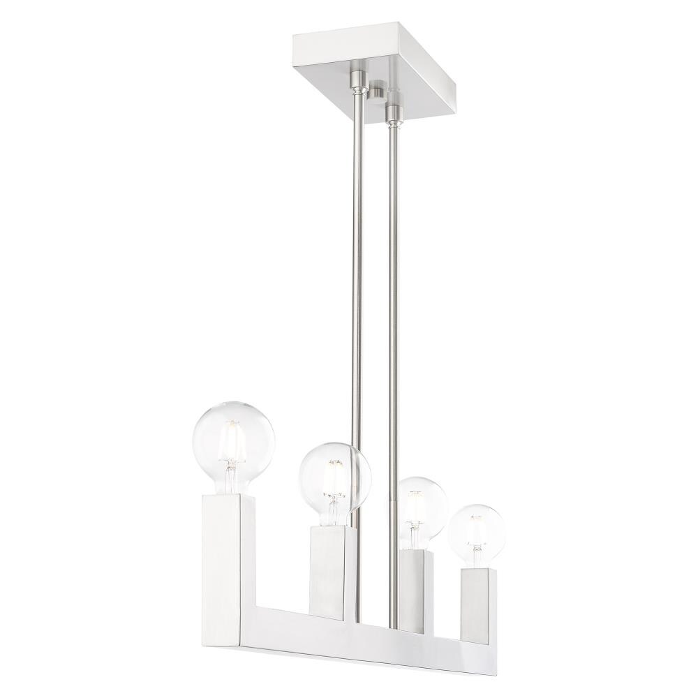 Sleek Minimalist Brushed Nickel & Crystal 4-Light Linear Chandelier
