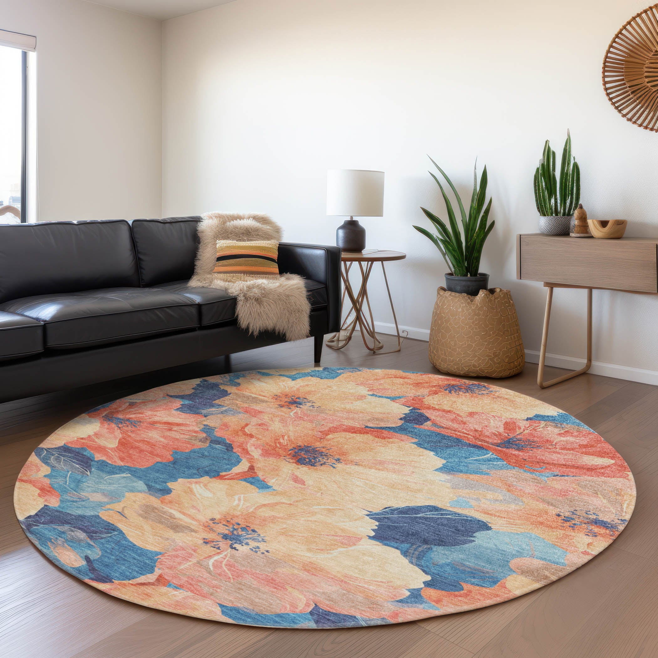 Addison Rugs ACN1544PH8RO Chantille ACN1544PH 8 x 8 (ft) Polyester Peach Round Indoor/Outdoor Geometric Machine washable Area rug