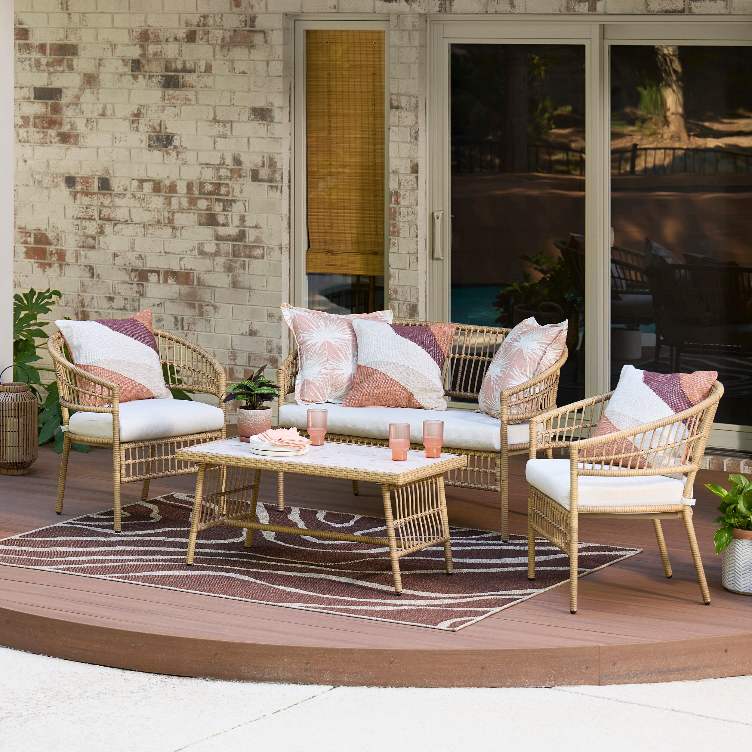 Style Selections Clifton 4-Piece Wicker Patio Conversation Set with Cream Cushions