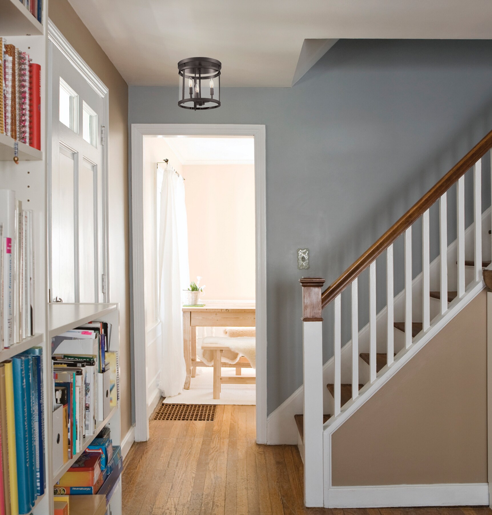 Transitional English Bronze 3-Light Semi-Flush Mount with Clear Glass