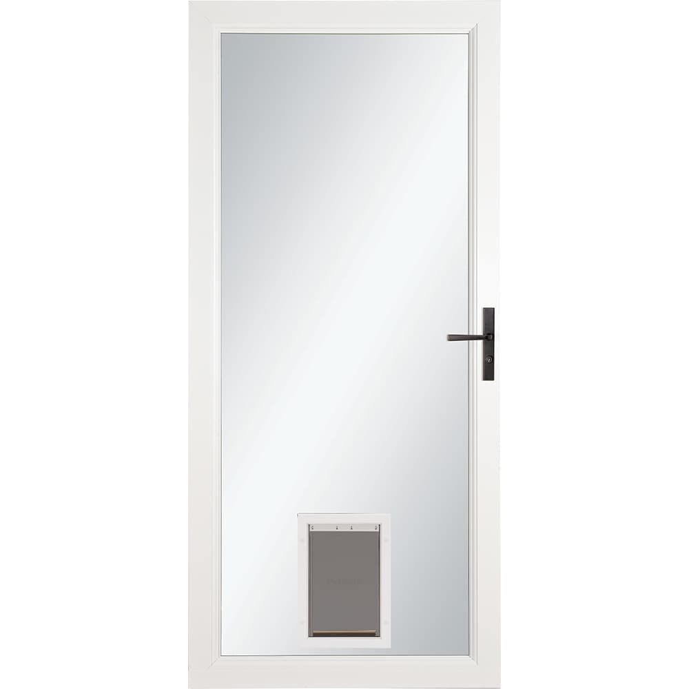 Signature Selection Pet Door 32-in x 81-in White Full-view Aluminum Storm Door with Aged Bronze Handle | - LARSON 1497903157S