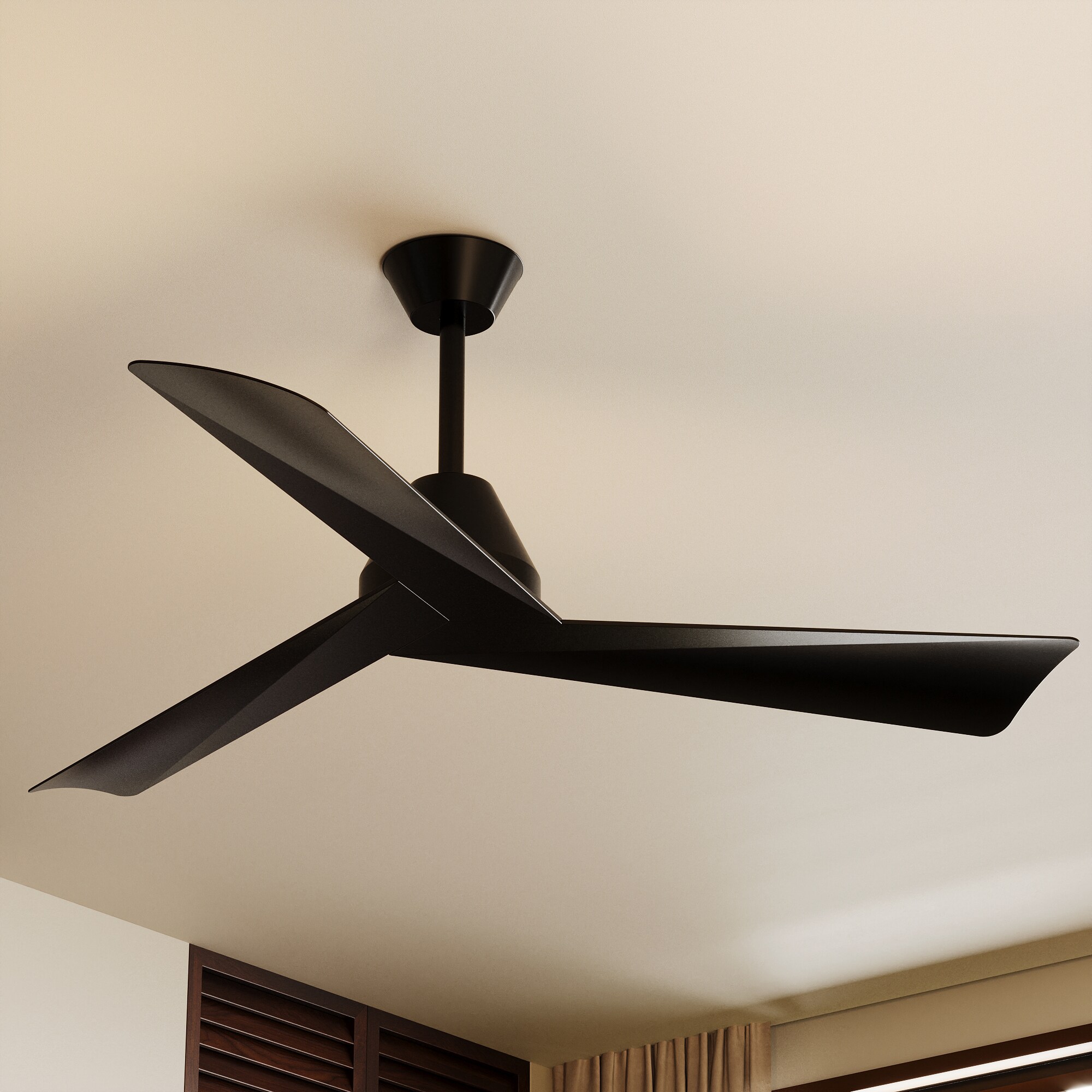 FUFU&GAGA LJY-KF210155-02 3-Blades Ceiling Fan 27.8-Inches Black with Black Blades Indoor/Outdoor Downrod mount Standard Ceiling Fan and Remote ( 3 -Blade)