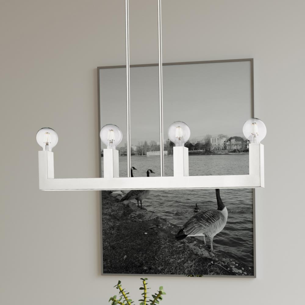 Sleek Minimalist Brushed Nickel & Crystal 4-Light Linear Chandelier