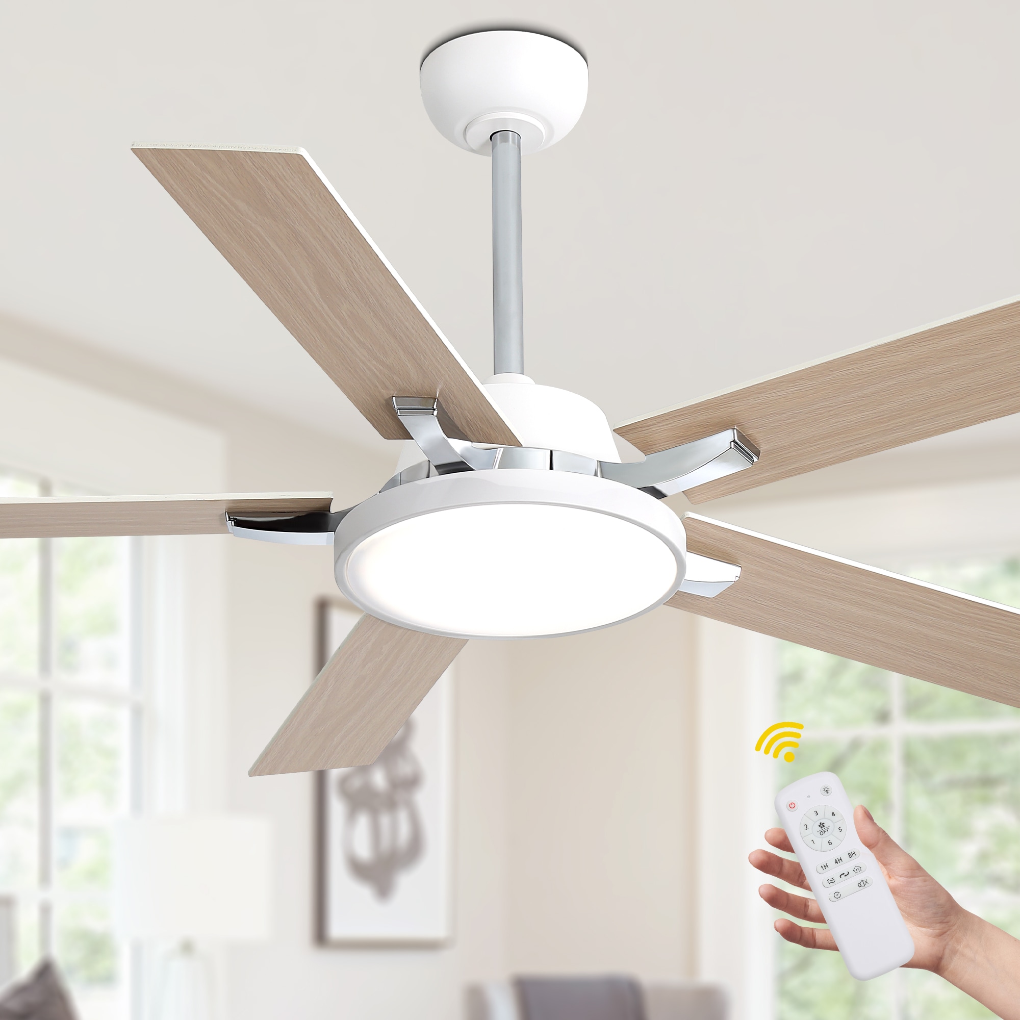 Oaks Decor BD5221HWJ Lapalma 52-in Color-Changing Chrome with Chrome Blades - Remote Included ( 5 -Blade )