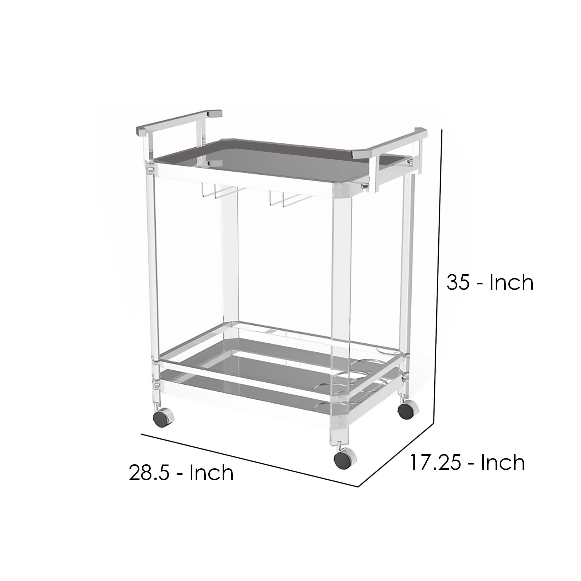 Contemporary Chrome & Glass 2-Tier Serving Cart with Wine Rack
