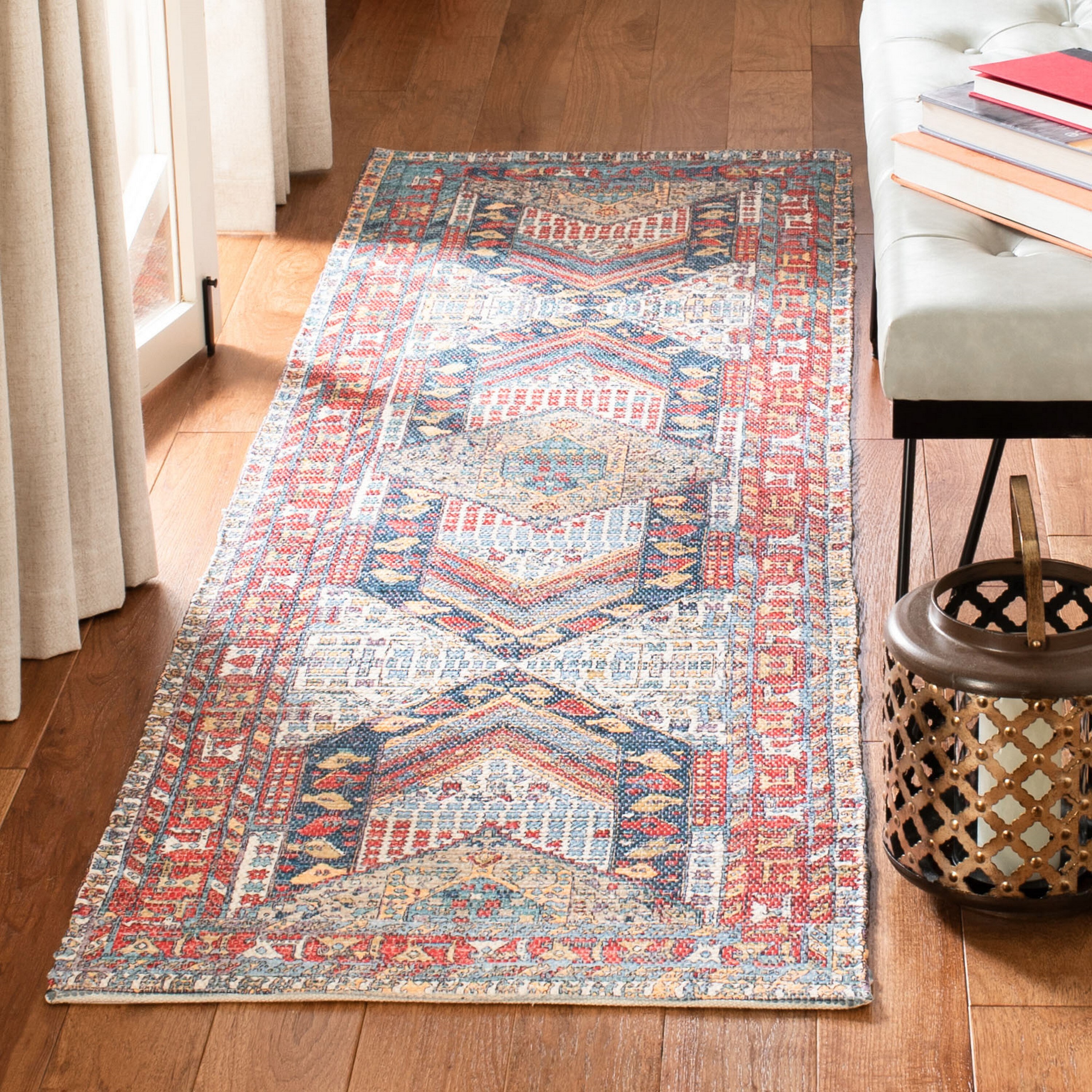 Safavieh SFN507R-28 Saffron Riau 2 x 8 (ft) Loomed Synthetic Fuchsia/Blue Rectangular Indoor Distressed/Overdyed Bohemian/Eclectic Runner rug